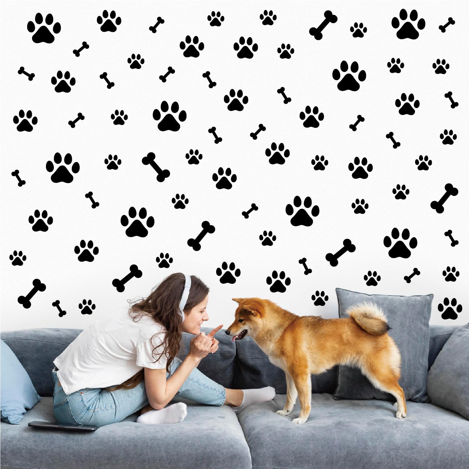 Dog Paw Wall Stickers 10 Sheets/290 Pcs Cartoon Bone Wall Decals for Living Room Office Bedroom Cute Decor Peel and Stick Graffiti Sticker DIY Murals Art Sticker Waterproof Vinyl Walles Decal