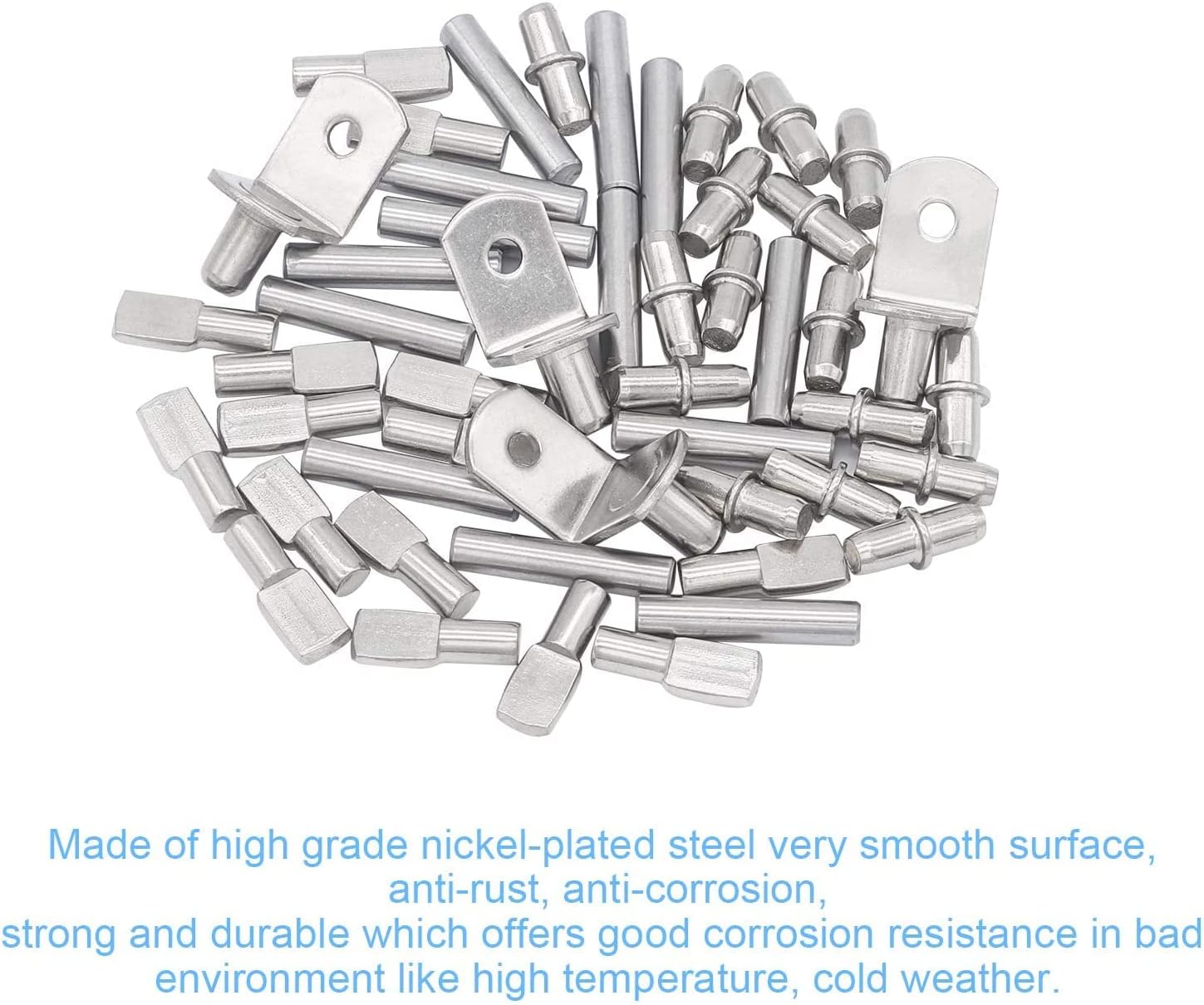 DYWISHKEY 4 Styles Shelf Pins Kit, Nickel Plated Shelf Bracket Pegs Cabinet Furniture Shelf Pins Support for Shelf Holes on Cabinets, Bookshelf, Garden Shelf, Table and Chair Corner, 100PCS