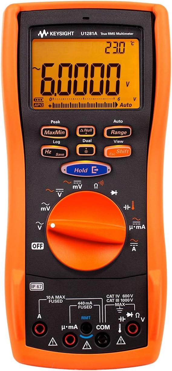 KEYSIGHT U1281A Handheld Digital Multimeter, 4.5 digit, up to 800 hours battery life