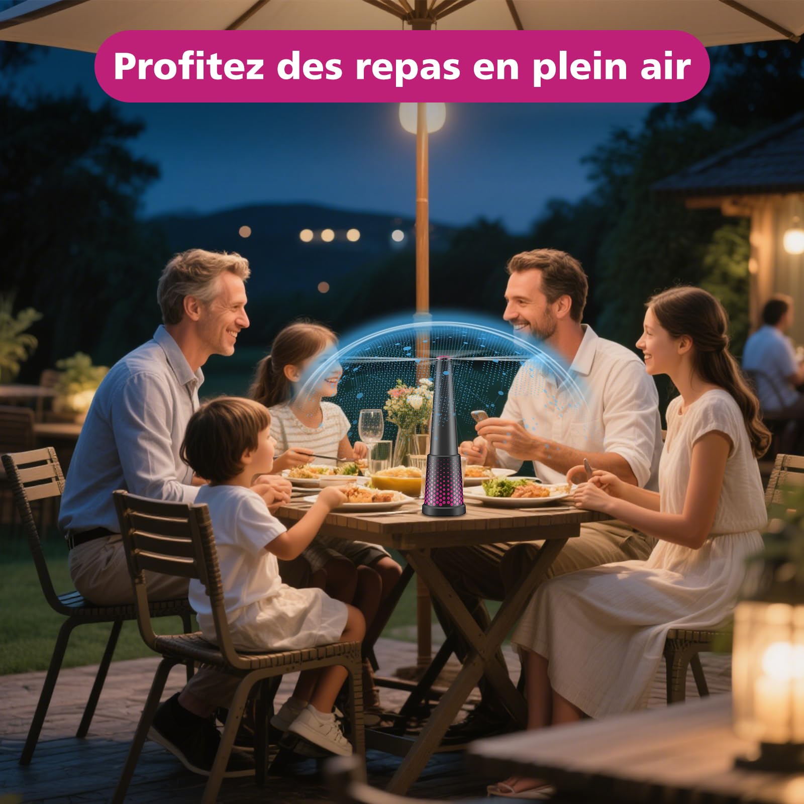 Ventilateur Mouche Table,Pliable et Extensible,Sans Produit Chimique, Alimenté par Piles pour Intérieur et Extérieur Terrasse, Restaurant, Pique-Nique, Barbecue-4 Pièces Violet