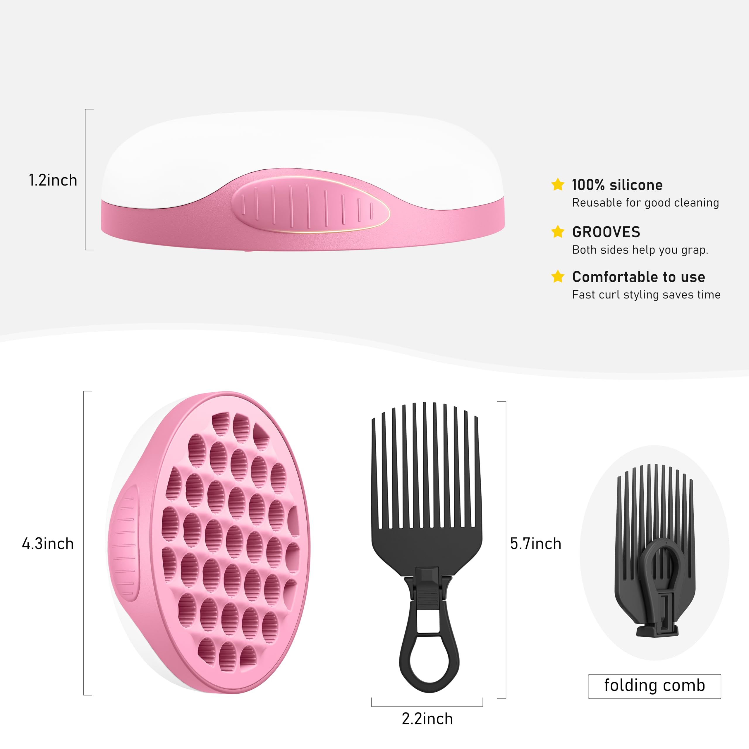 Cepillo de silicona con peine de púa, peine rizador de cabello con cavidades en espiral, herramienta de pelo de uso de dos caras para rizos afro, rizador de agujeros pequeños para hombres, mujeres,