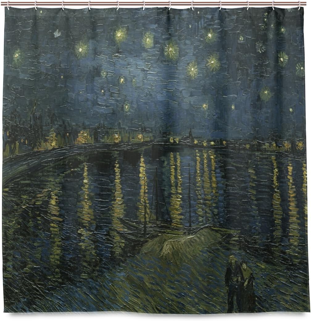 Hokkien Van Gogh Cafe Terrace in Arles at Night Home Decorations Shower Curtain 72 x 72 inch Waterproof Polyester for Bathroom Shower Curtain Set with Hooks