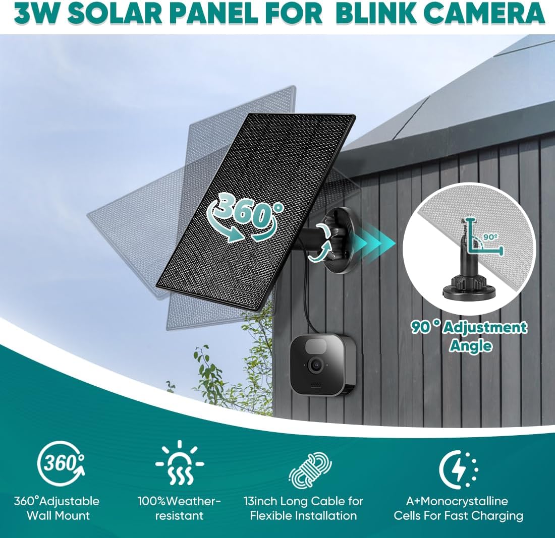 Solar Panel Compatible with Blink Camera,Solar Kit Build-in 2000mAh Rechargeable Battery, IP66 Waterproof (Blink 2)