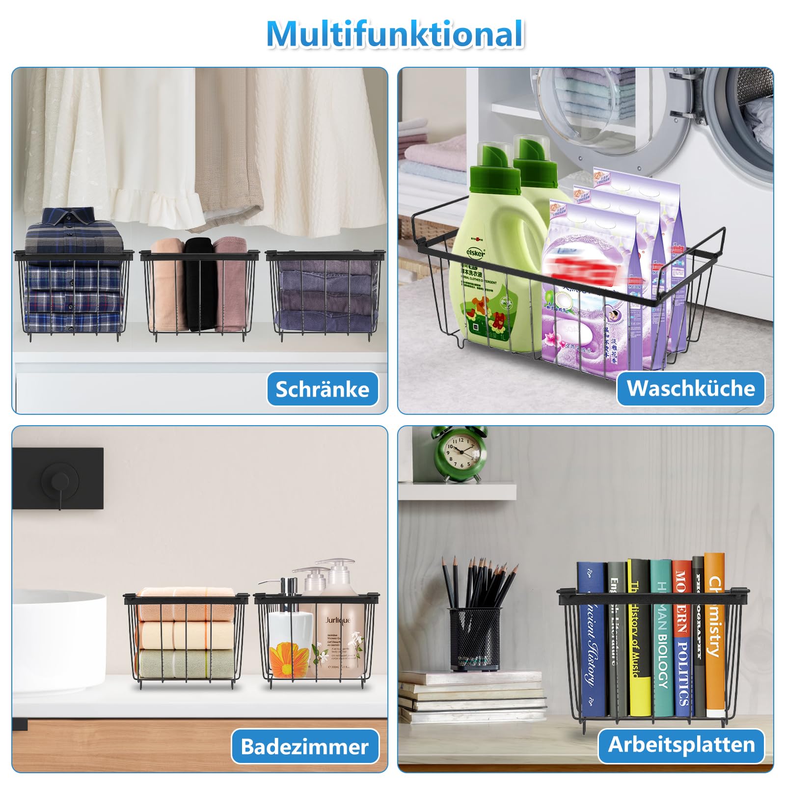 Lot de 3 paniers empilables avec poignées, 37 x 18 x 14,5 cm, fil d'acier 20 % stable, air circulant et gain de place pour congélateur de coffre de 215 l