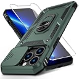 Vinve for iPhone 13 Pro Max Case with Slide Lens Cover, HD Screen Protector, Military Grade Drop Protection, Magnetic Rotated Ring Holder Kickstand Phone Case (Pine Green)