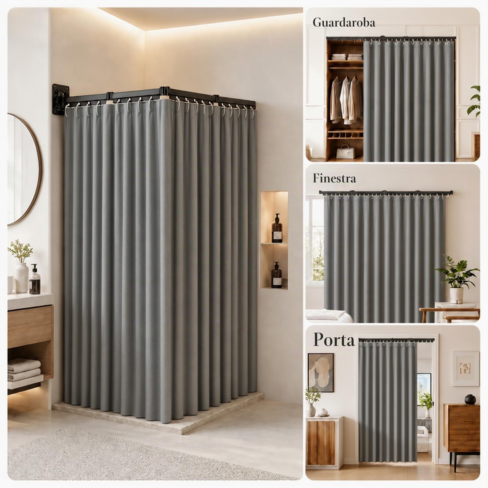 Tenda doccia senza forare, asta pieghevole con ventose, forma L e U, 120 cm, design pieghevole in 4 parti, per doccia angolare, vasca da bagno, camper