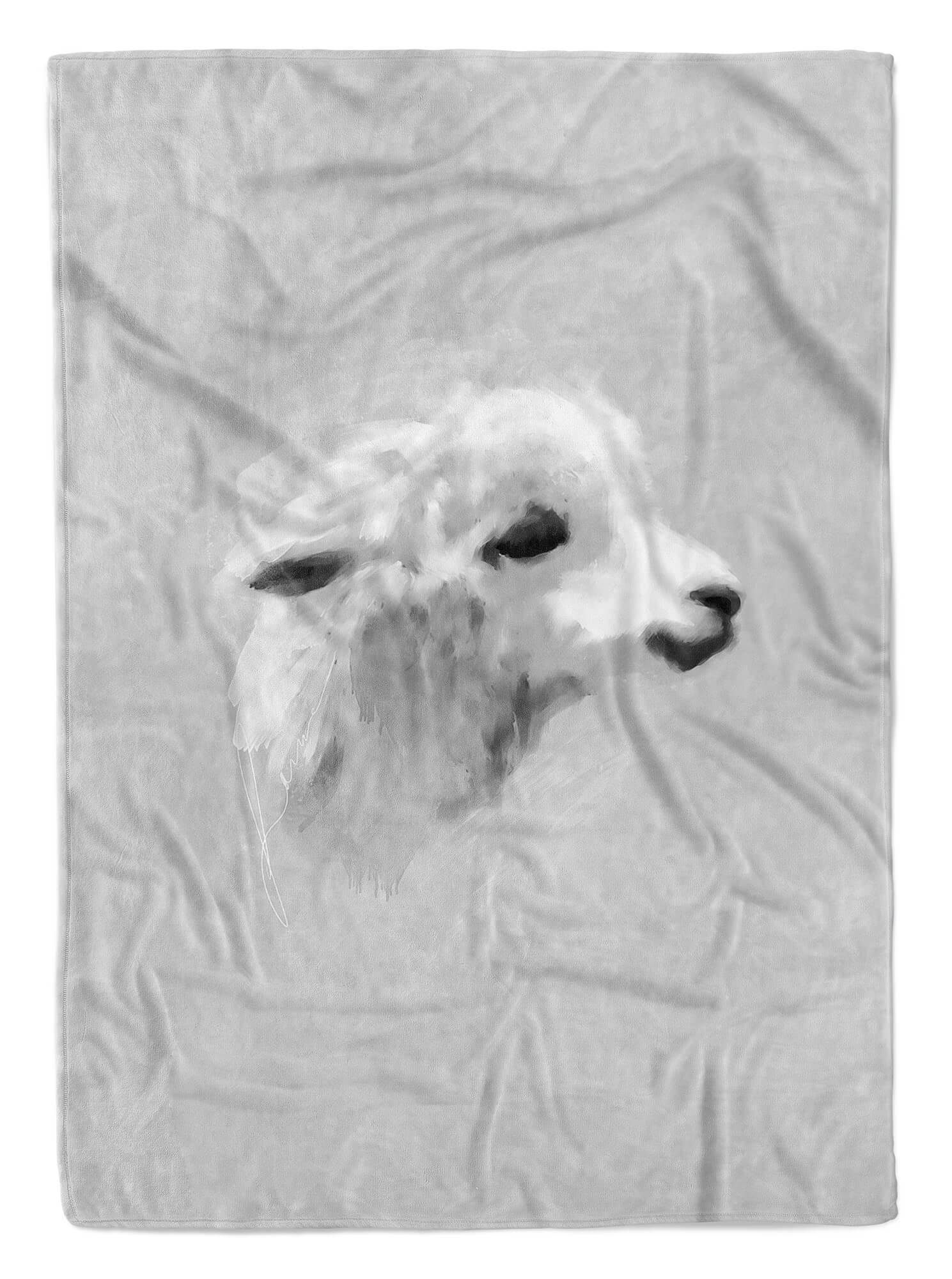 Handtuch Strandhandtuch Saunatuch Kuscheldecke Grau Baby Lama Motiv Größe 180 x 130 cm (Tagesdecke - Sherpa Flies)