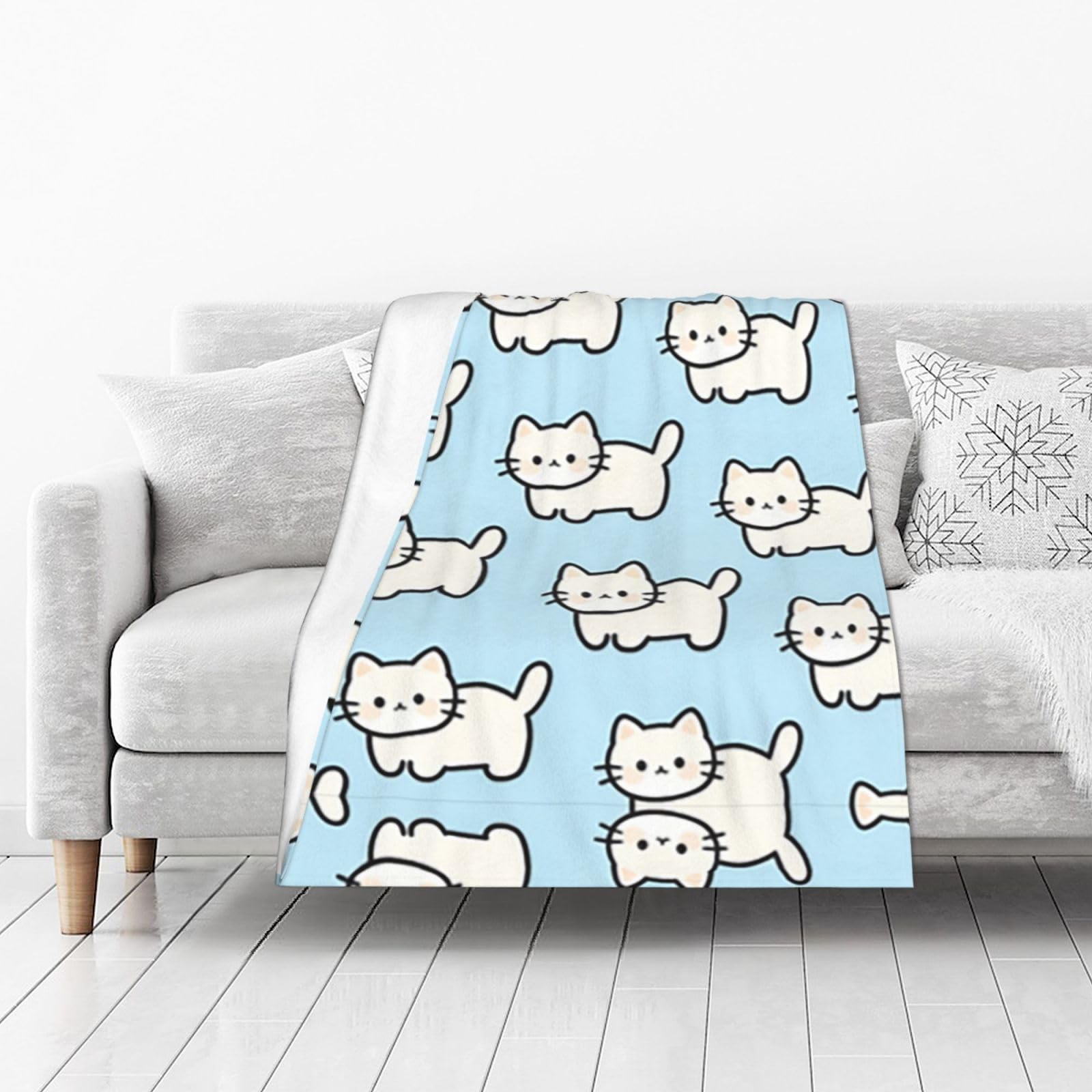 DUYIOKH White Kitties Print Thick Throw Blanket, Blanket for Couch Bed Warm Travel Blanket for Camping Movie Night
