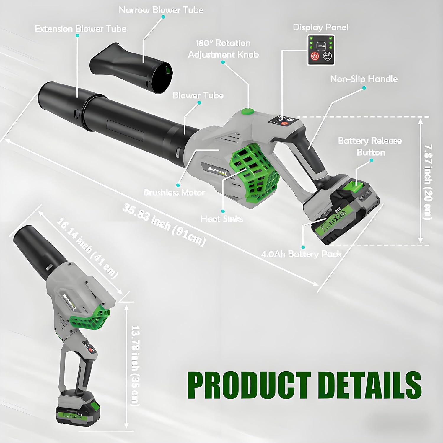 21V Cordless Leaf Blower with Battery and Charger, High-Performance Brushless Motor, 3.0Ah Lithium-Ion Battery for Extended Runtime, Lightweight Handheld Blower for Lawn Care