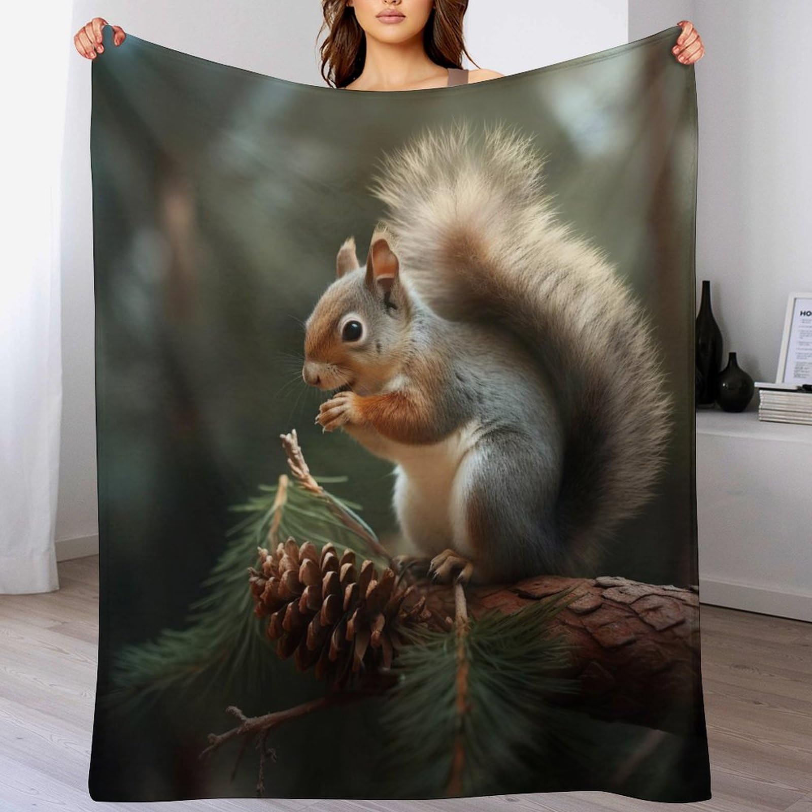 Flauschige Decke Eichhörnchen Flannel Fleecedecke 150×200cm für Sofa Couch Wohndecke