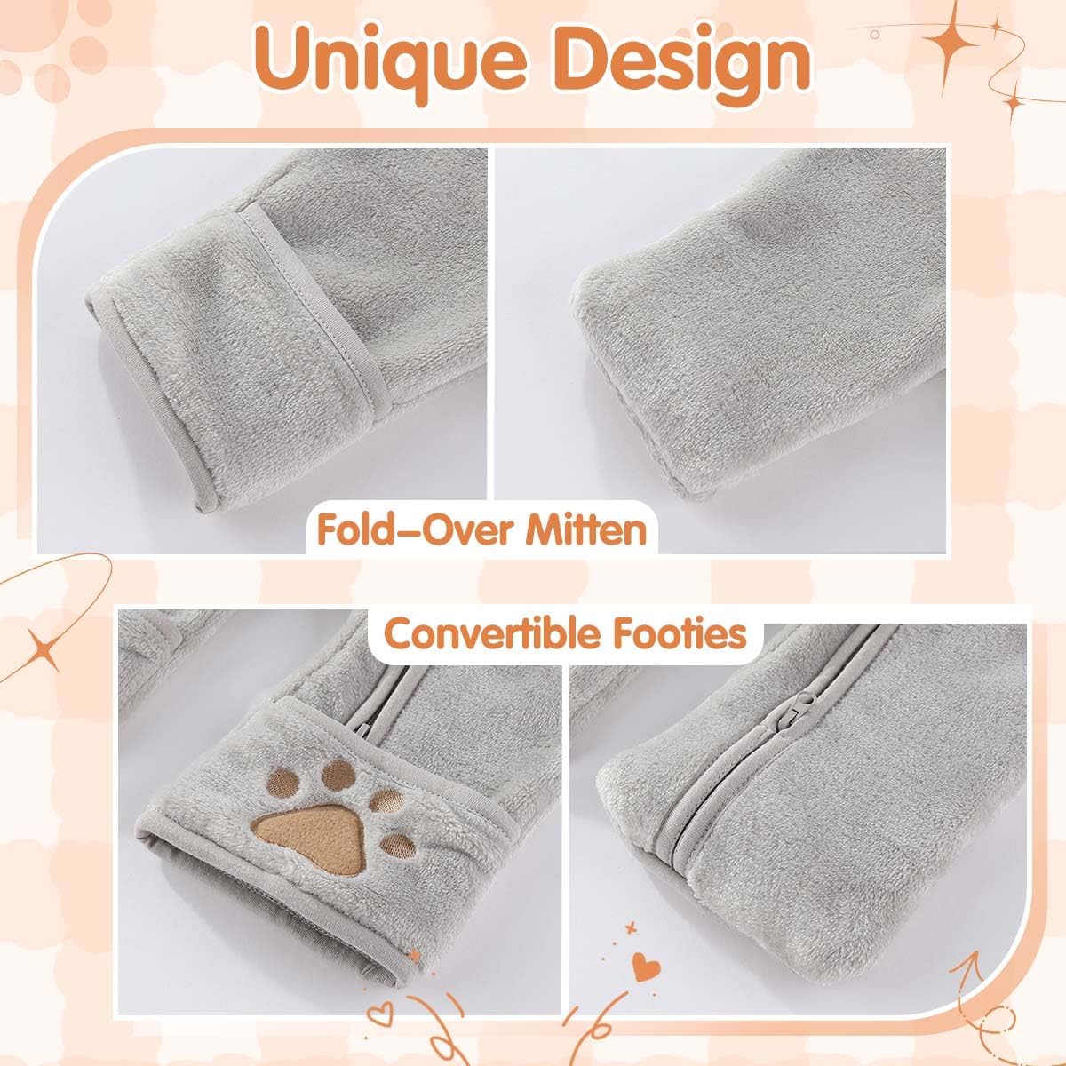 Fairy Baby Newborn Baby Bear Outfit With Fold-Over Mittens Footies Thin Fleece Romper Hooded Jumpsuit Winter Coat Girls Boys - Image 4