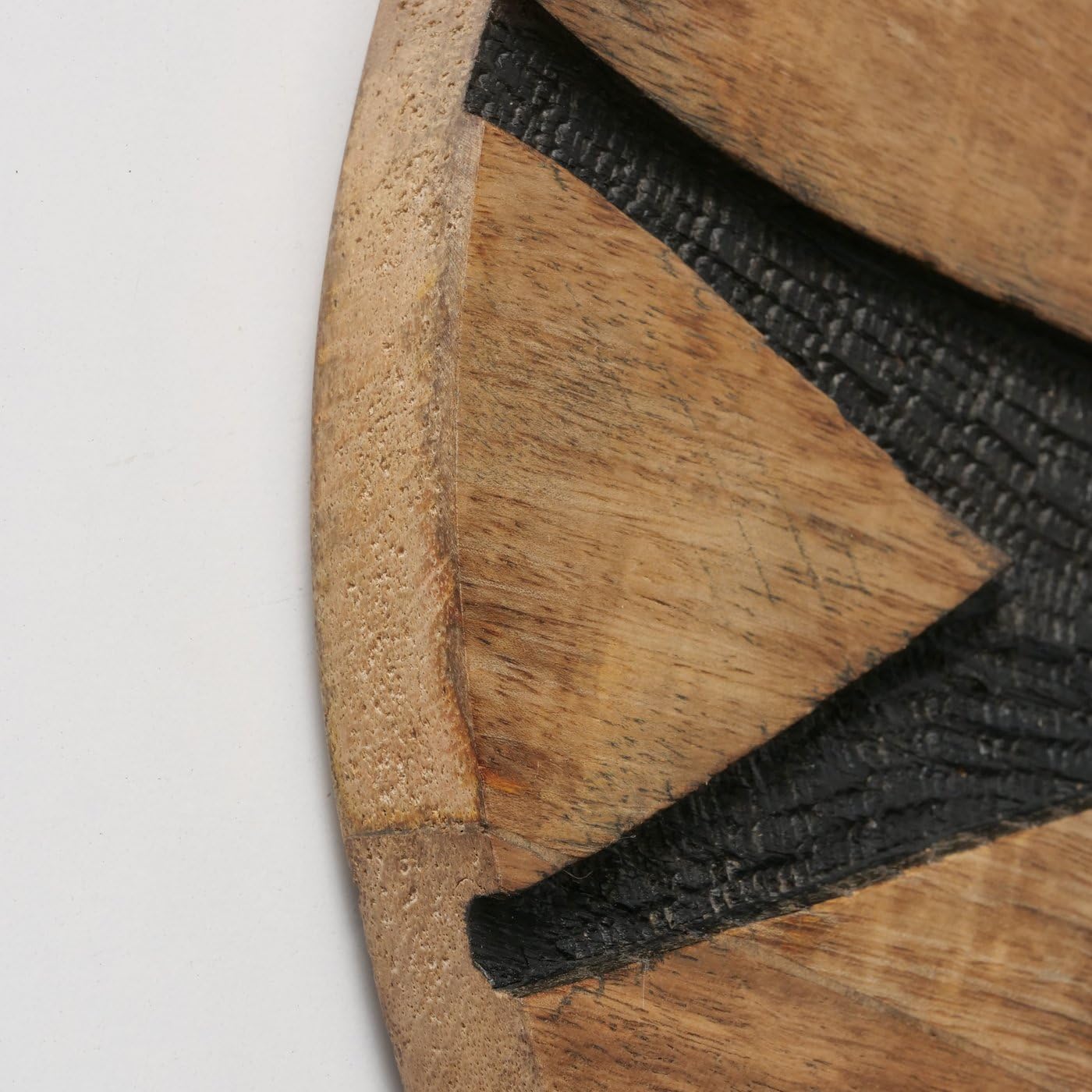 MF Wanddeko Holz Dalane, 3er Set, Rund, Mangoholz, Natur/Schwarz, Geometrisch, Boho Ethno, Ø 20/25/30 cm, Handgearbeitet