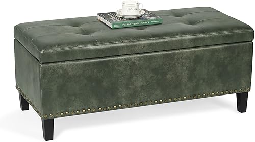 Miniatura 10 de Homebeez Banco otomano de almacenamiento de terciopelo con ribete de clavos (azul)