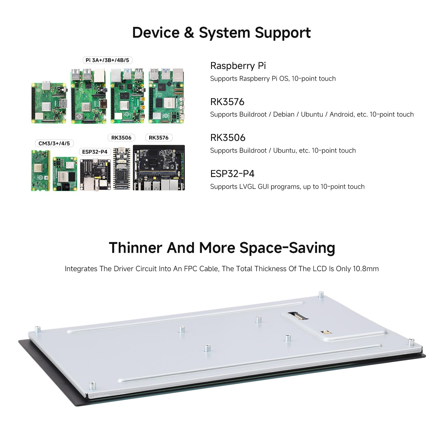 Waveshare 10.1inch DSI Capacitive Touch Display, 800x1280, IPS Panel, Optical Bonding Toughened Glass Panel, 10-Point Touch, for Raspberry Pi/RK3576/RK3506/ESP32-P4