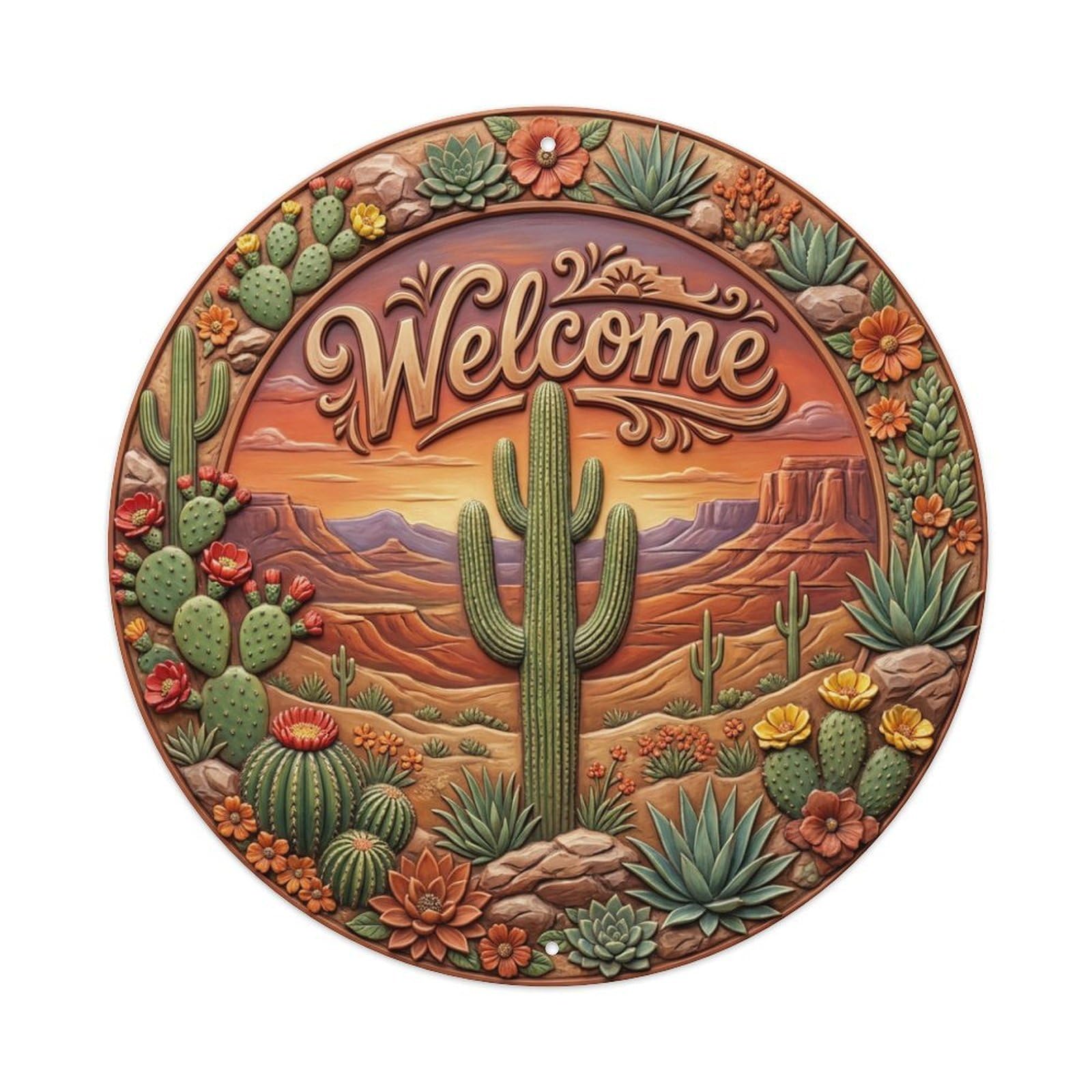 Tgrcjimh Style Metal Tin Sign Cactus Desert Welcome Southwestern Sun
