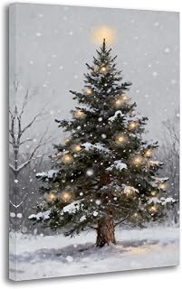 Vintage Christmas Wall Decor, Xmas Tree Decoration, Forest Rustic Winter Snow Canvas Art Poster And Wall Art Picture Print Modern Family Bedroom Decor Posters 08x12inch(20x30cm)