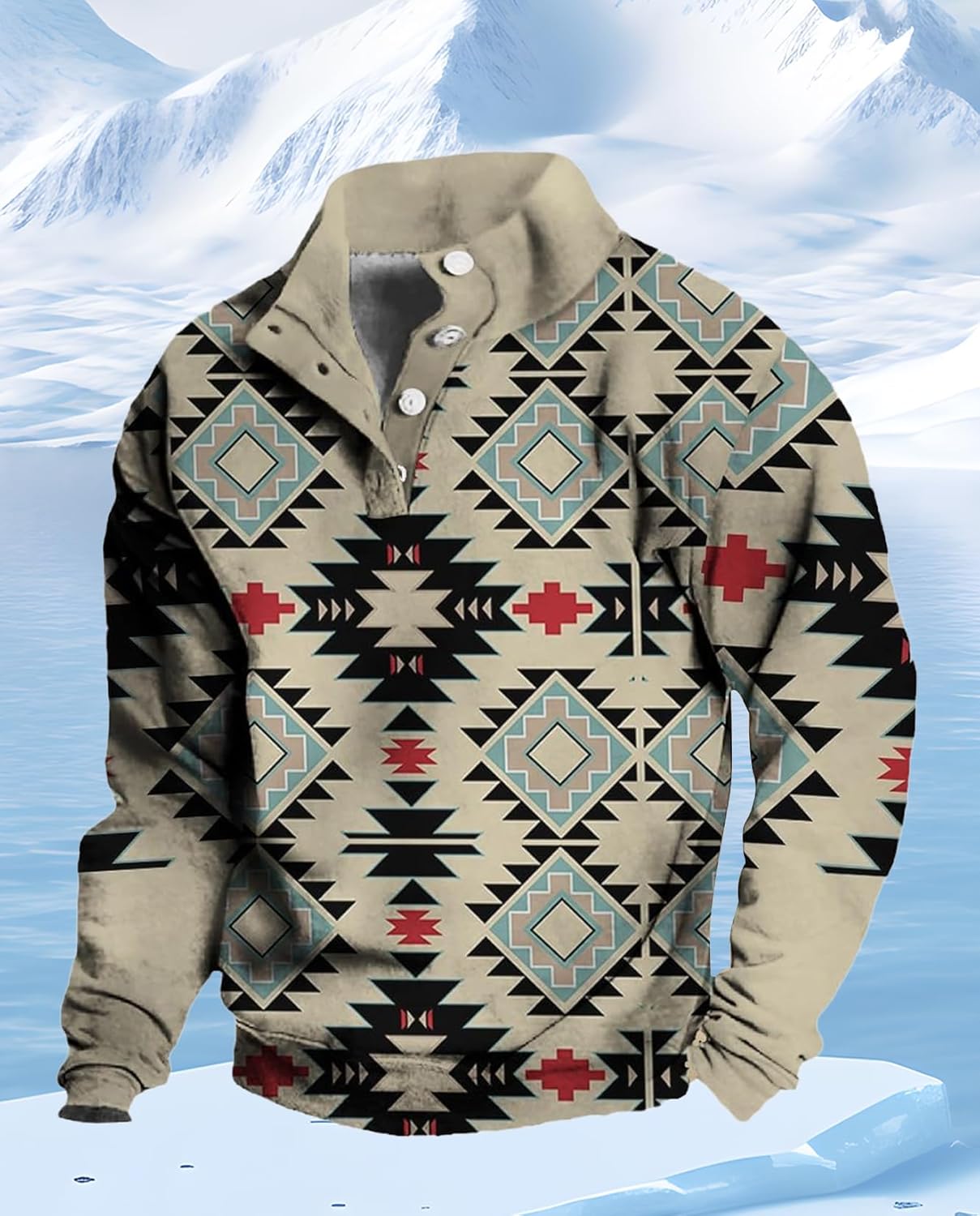 Western Sweatshirts for Men Aztec Ethnic Print Quarter Zip Pullover Fleece Hoodies Casual Stand Collar Sweatshirt - Image 2