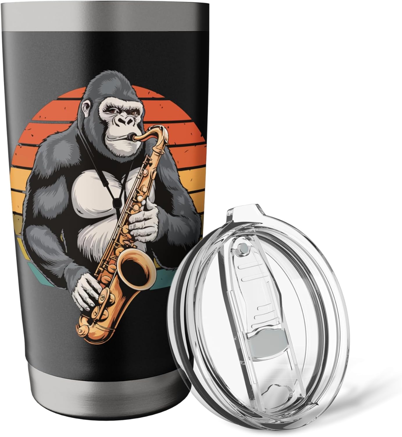 gorilla Playing Saxophone Jazz Sax Musician Saxophonist Stainless Steel Insulated Tumbler - Image 5