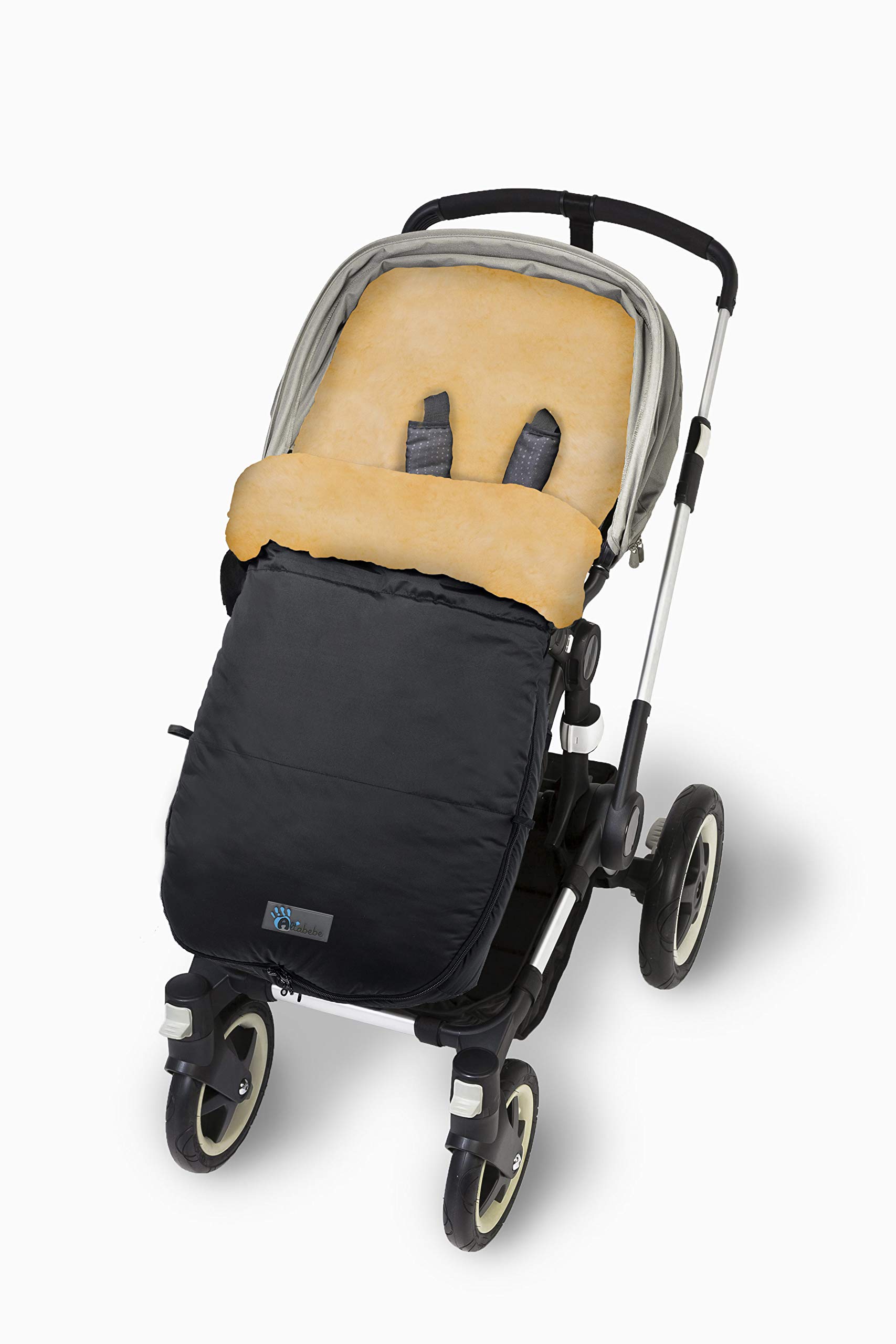AltaBeBe Bugaboo & Joolz Chancelière d'Hiver avec Fourrure de Mouton pour Poussette 12-36 Mois Noir