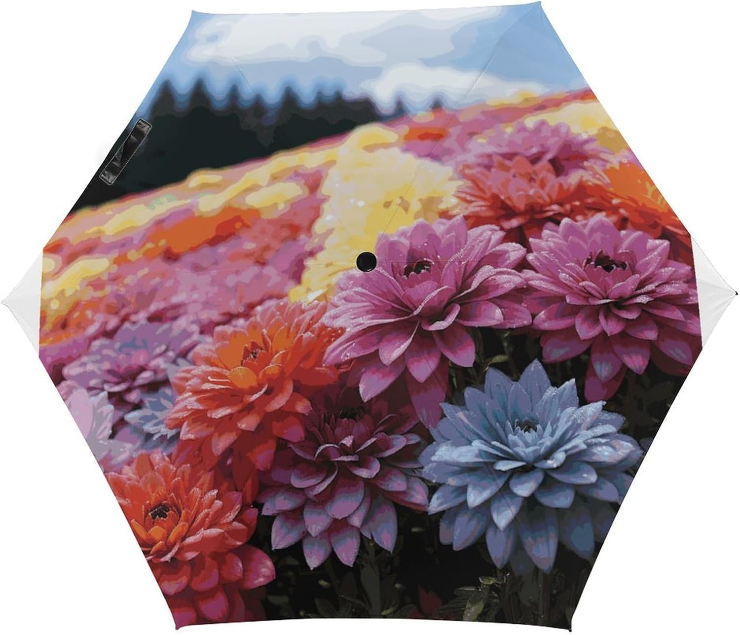 Rainbow Flower Sea Umbrella, Strongest Windproof 5-Fold Travel Umbrellas, Premium Portable Folding Umbrella for Rain & Sun, Compact Umbrellas for Purse Backpack, Outdoor & Gifts