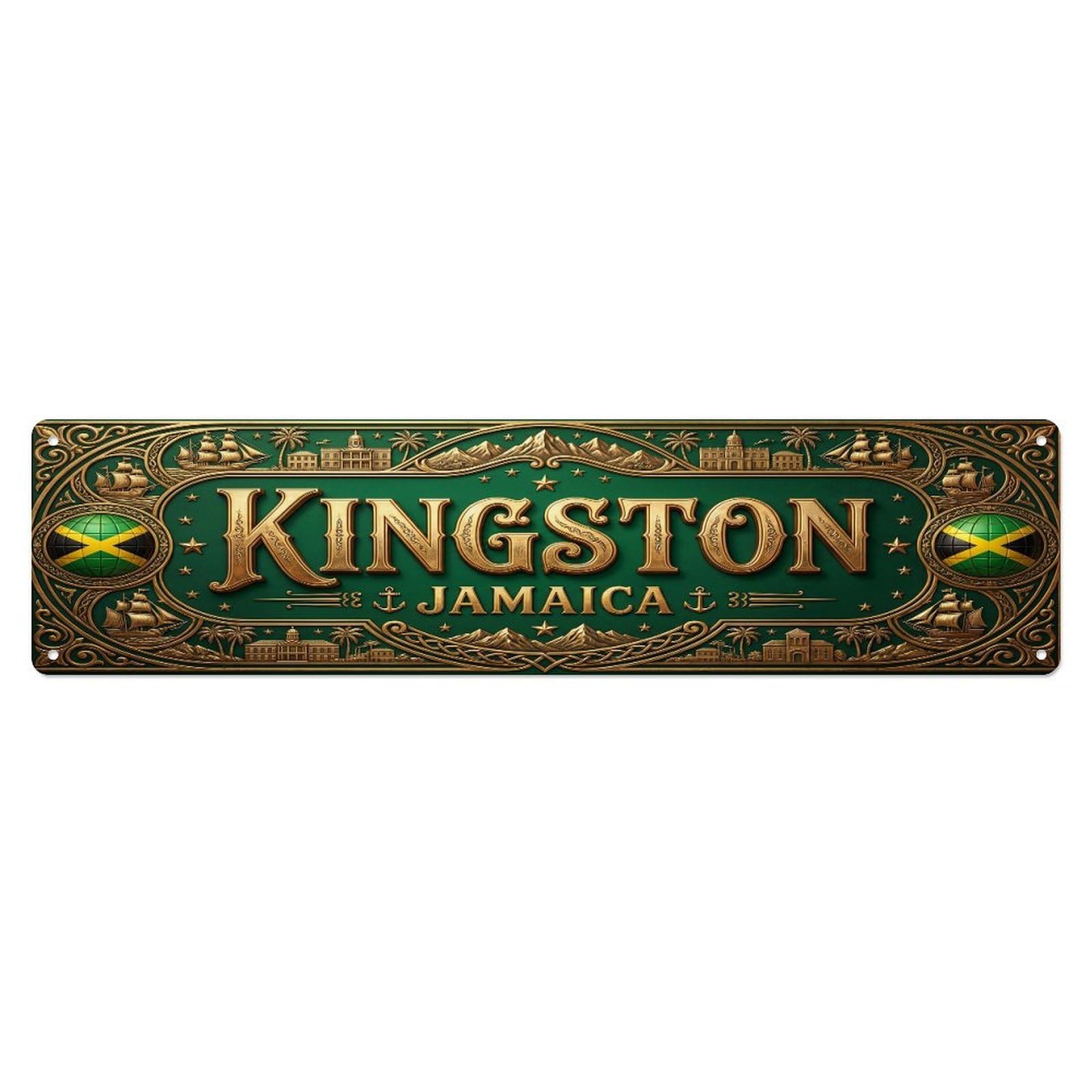 Vintage Kingston Jamaica Flag Pattern Metal Tin Sign Wall Decor for Cafe, Club, Garden Metal Poster 4x16Inch