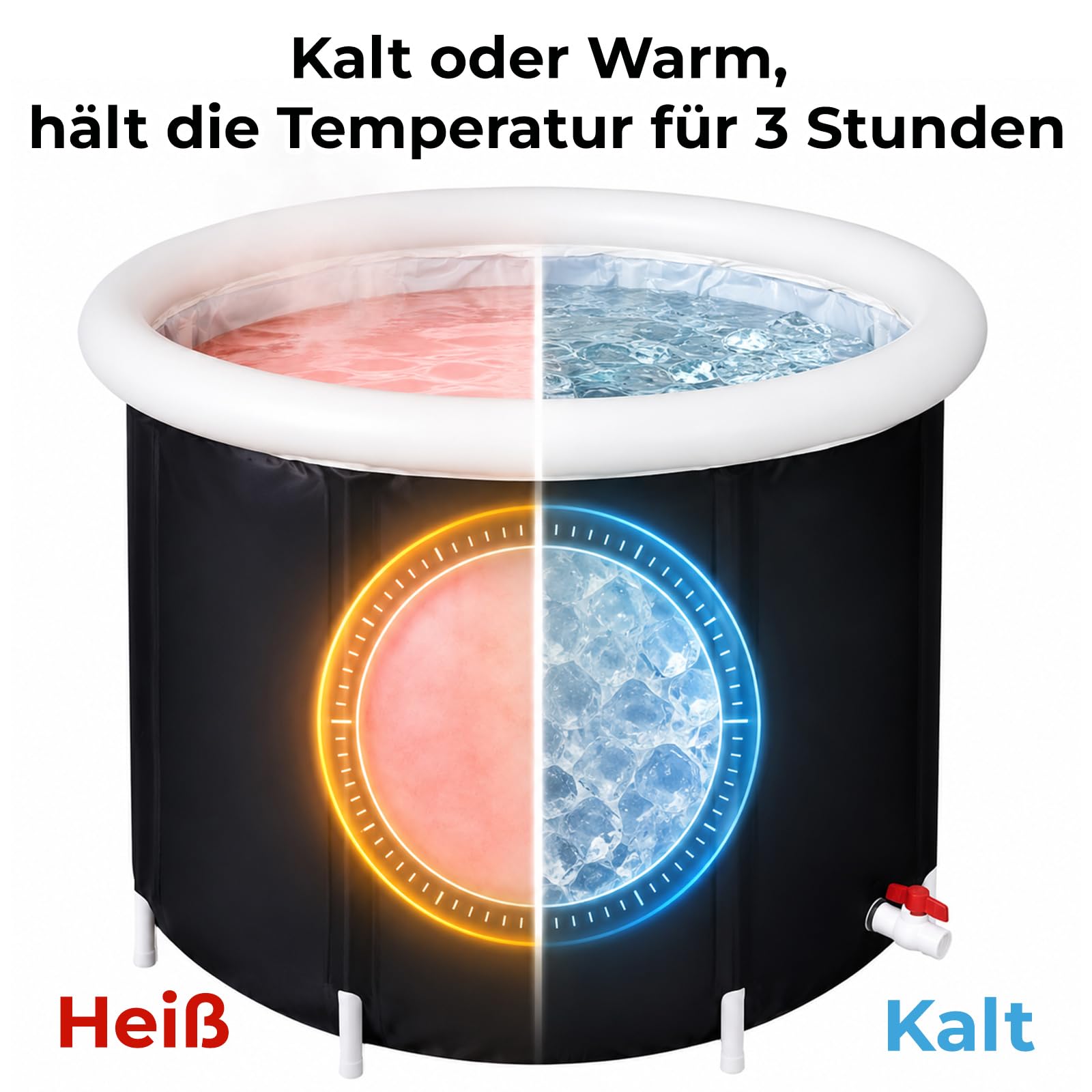 Eisbadewanne für Athleten 68cm Höhe Faltbare Aufblasbare Badewanne Tragbares Eisbad für den Innen- und Außenbereich Kältebad Kryotherapie Erwachsene Sitzbadewanne Outdoor Schwarz