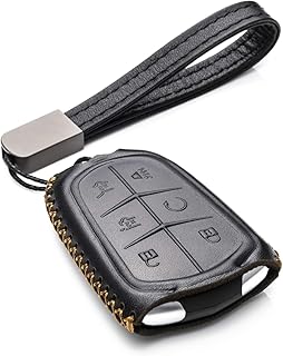 Genuine Leather Smart Key Fob Case Compatible for Cadillac XT4, Cadillac XT5, Cadillac XT6 2019 - 2024 (6-Button, Black)