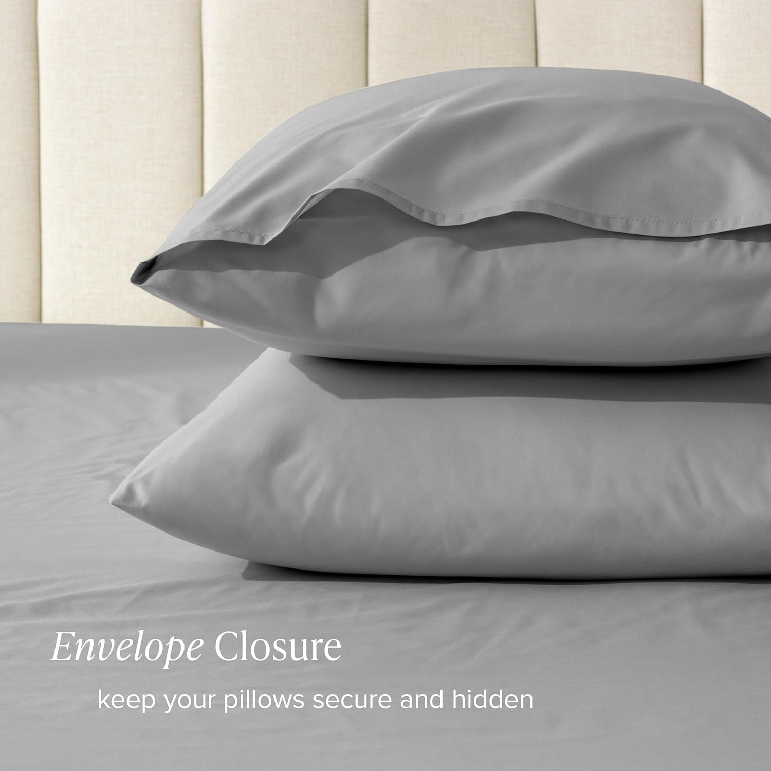 Bare Home 100% Organic Cotton Standard/Queen Pillowcase Set - Crisp Percale Weave - Pillowcases 2 Pack - Lightweight & Breathable (Standard Pillowcase Set of 2, Light Grey)