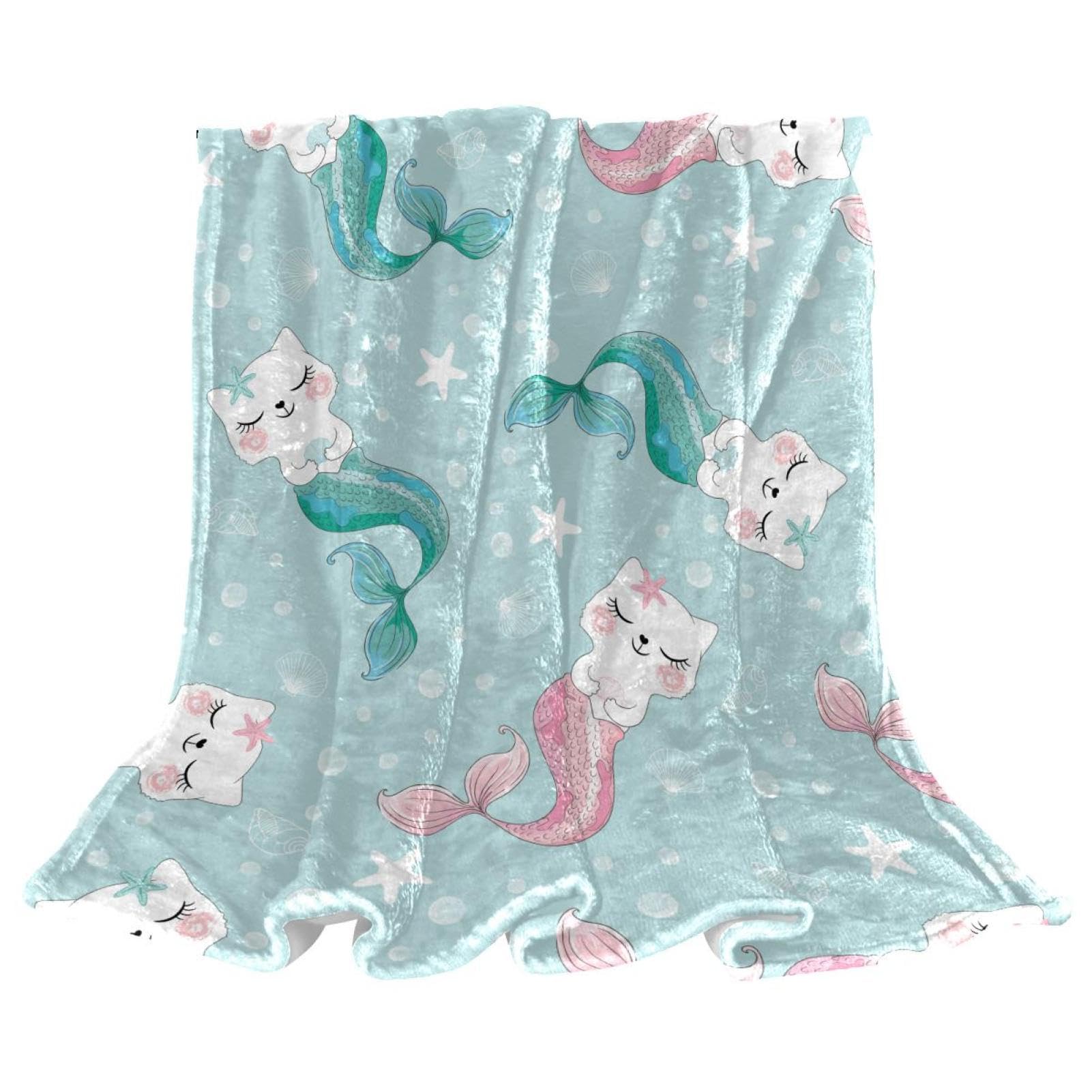Couverture plaid chaude chat sirène polaire douce pour lits