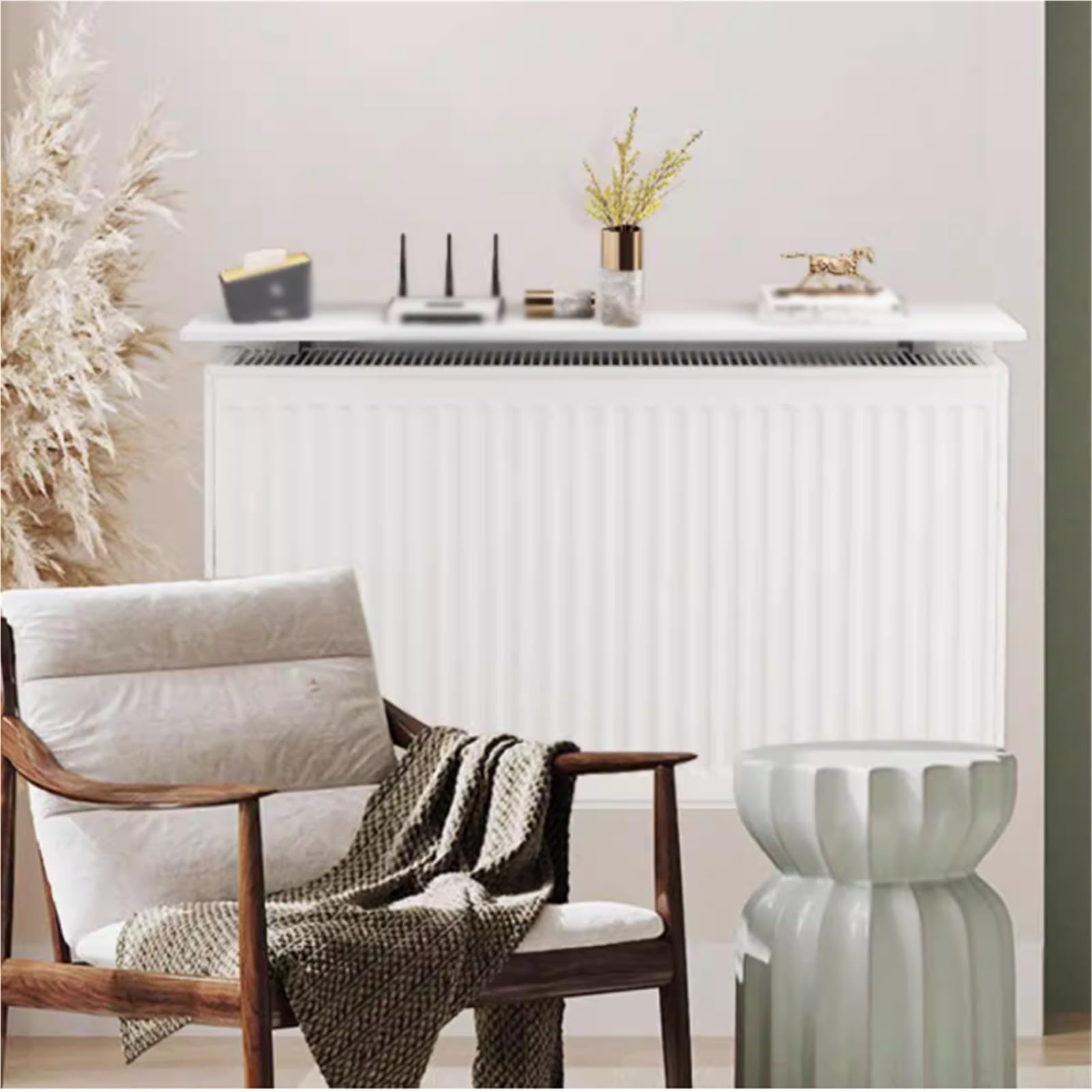 Eiwitany No-Drill Heavy-Duty Floating Radiator Shelf, 30kg Load-Bearing Dustproof Storage Rack for Home,Kitchen,Living Room,Bedroom (80 * 15cm)