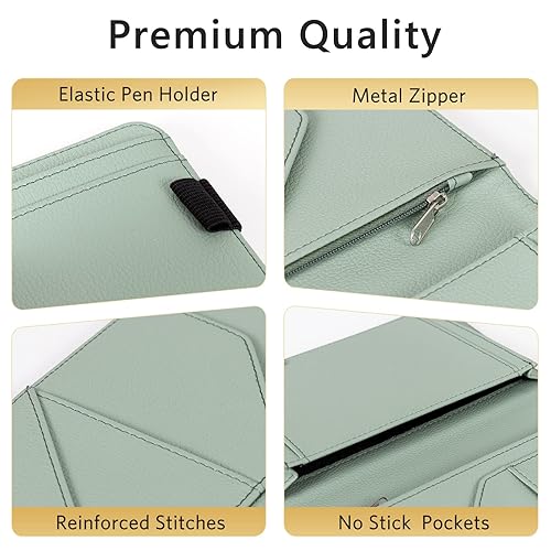 Miniatura 3 de CoBak - Libreta para mesero, organizador con bolsillo con cierre, para personal de restaurantes, 5 bolsillos grandes, con portabolígrafo, verde