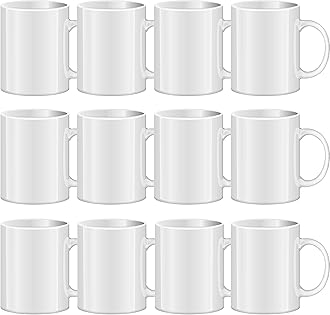 TANGLONG Sublimation Mugs - White Ceramic Cups for Coffee, Soup, Tea, Milk, Latte, Hot Cocoa - 11 oz Set of 12