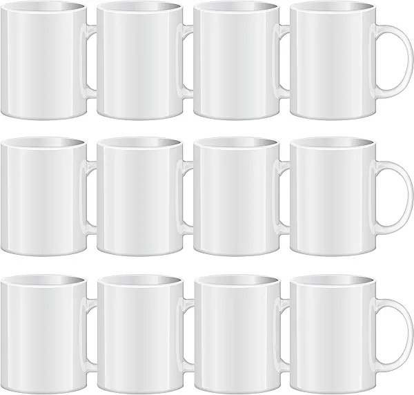 TANGLONG Sublimation Mugs Blank, Tazas Para Sublimacion, White Ceramic Sublimation Cups, Bulk Mugs for Coffee, Tea, Latte, Soup, Milk, Hot Cocoa 11 oz Set of 12