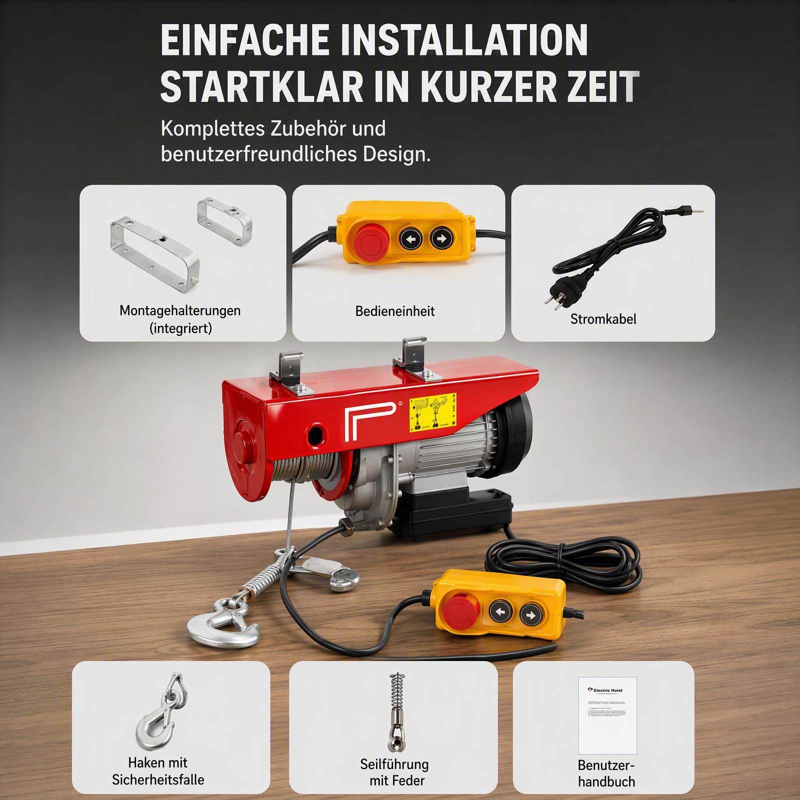 Aluminium Seilwinde Elektrisch Wetterfest 230V Schutzart IP40