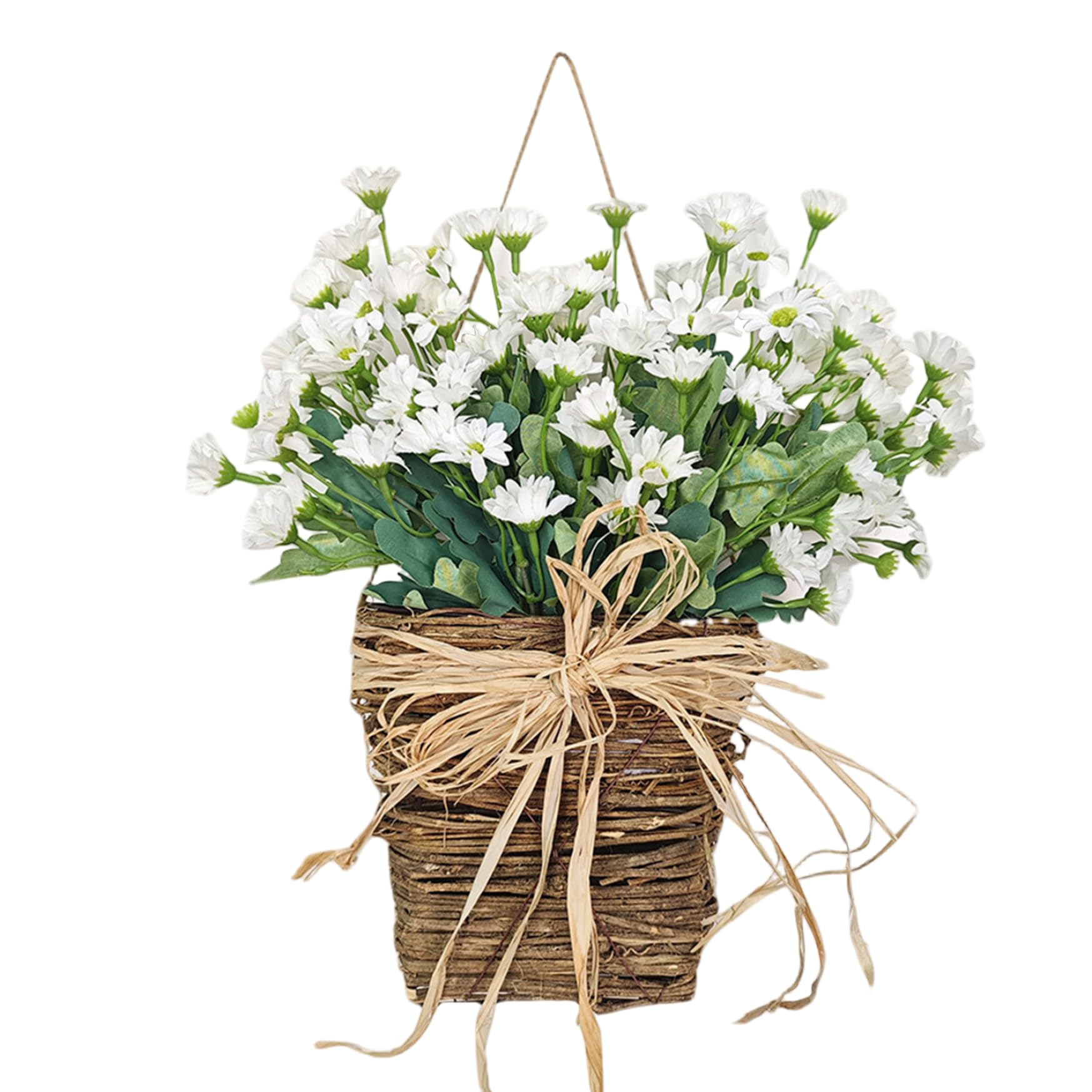 AwnsIMfreien Basket Wreath, Spring Wreath for Front Door, Floral Hanging Basket Garland with Artificial Daisies for Spring Home Door Decor, Wreaths