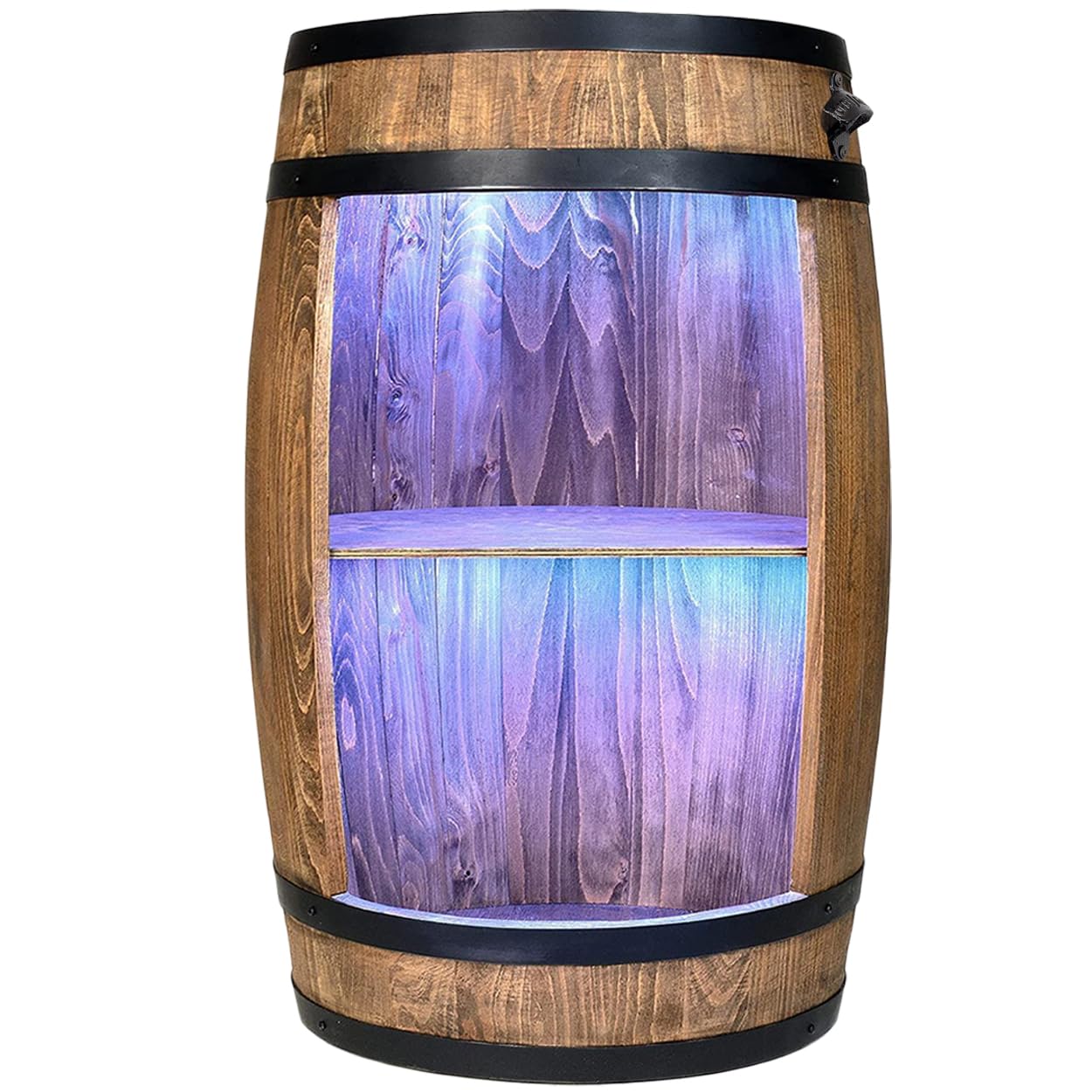 WEECO Barile in legno a LED RGB con apribottiglie, barile in legno, barile e bibite, Armadietto per bevande alcoliche, Botte Di whisky, Barile per l'esposizione di collezione di bottiglie 80cm (wengé)