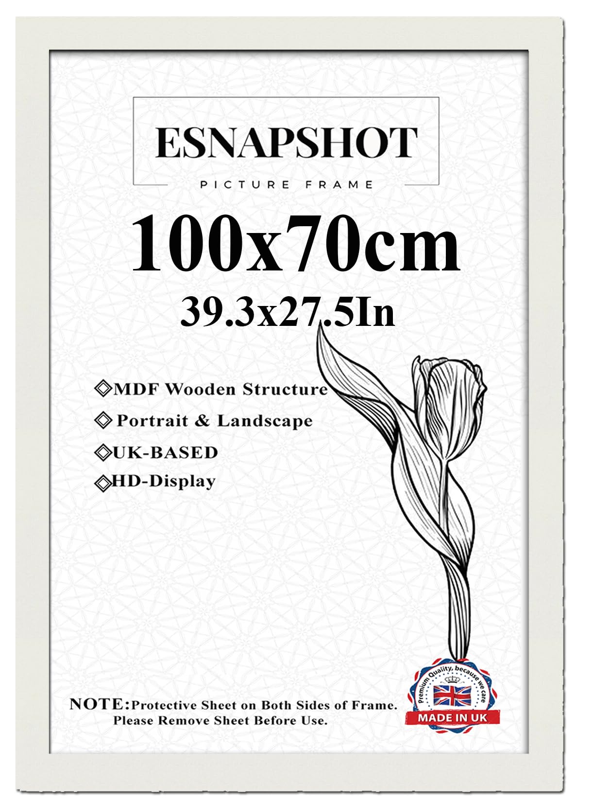 Esnapshoot 100x70cm-White Large Picture Frames-MDF Wooden Photo Frames-HD Acrylic Front-Maxi Poster Frames For Art Print-Jigsaw Puzzle-Certificates-Modern Wall Hanging For Home & Office Décor