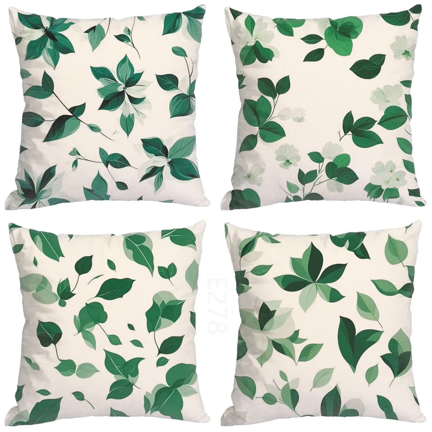 Verde salvia Federe Cuscini Divano 65x65cm,4 Pack Pianta Estate Esterno Cuscini per Divano,Doppio Lato Quadrato Morbido Cuscini Divano,per Divano Soggiorno Sedia Autunno Dekoration Cuscino LY-278