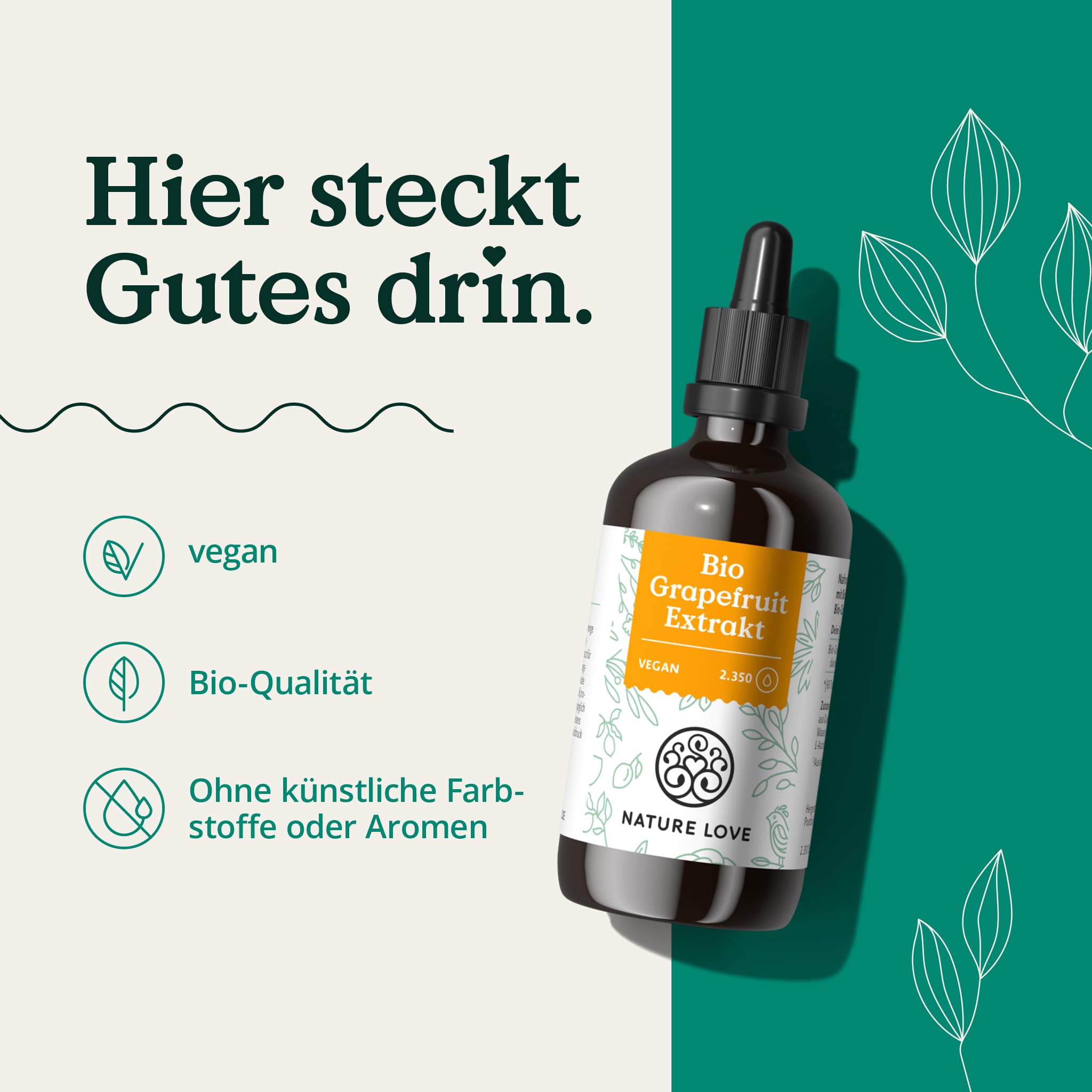NATURE LOVE® Bio Grapefruitextrakt - 2.600 mg Grapefruitextrakt / 100ml - Laborgeprüft und Bio zertifiziert - Grapefruit Extrakt aus Kern und Schale - Hochdosiert, vegan und in Deutschland produziert