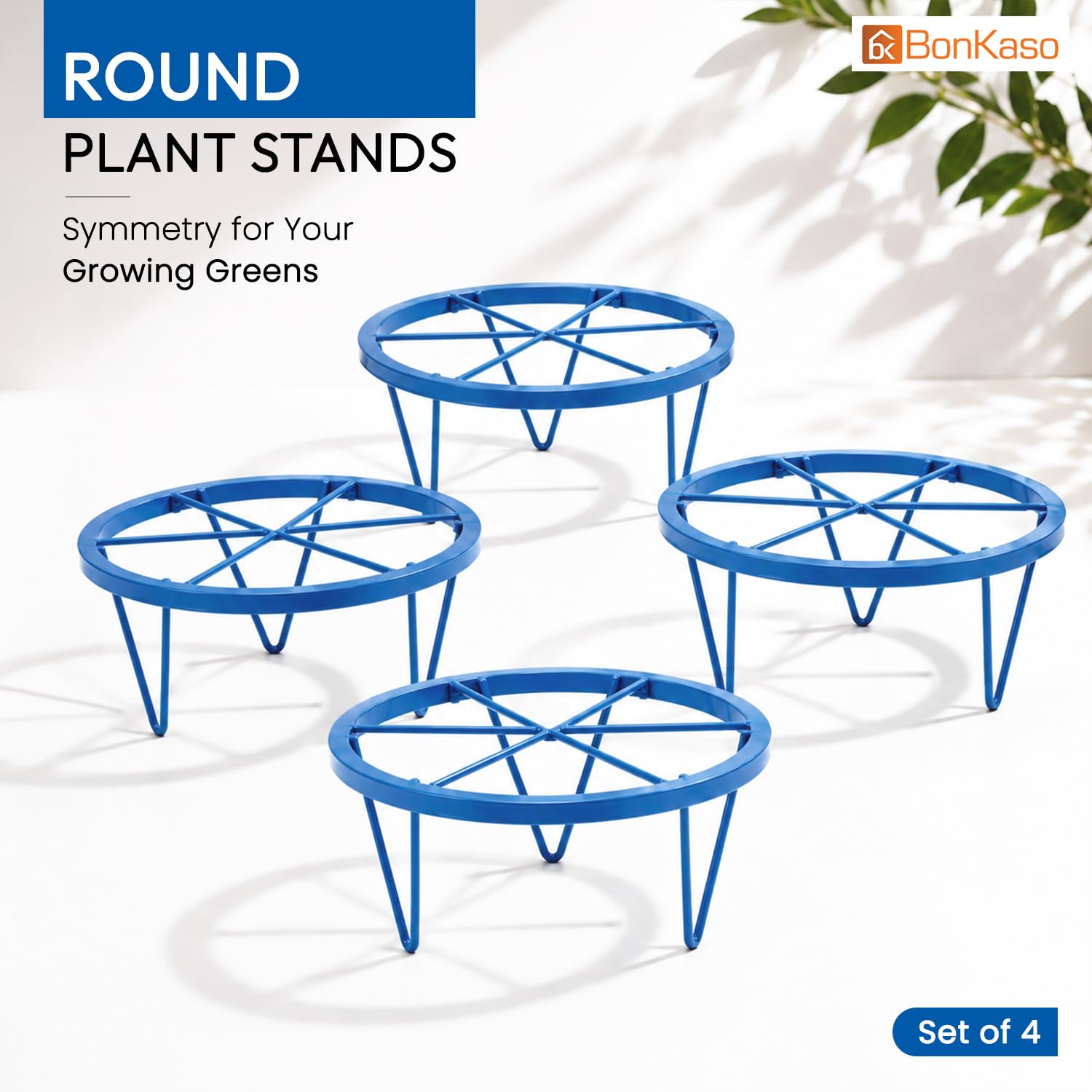 BonKaso Plant Stands - 4 Heavy Duty Metal Flower Pot Holders -2