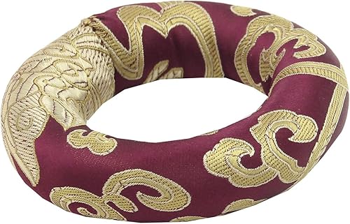 Miniatura 6 de Cojín de anillo grande de brocado de seda para cuenco tibetano hecho a mano Nepal (rojo)