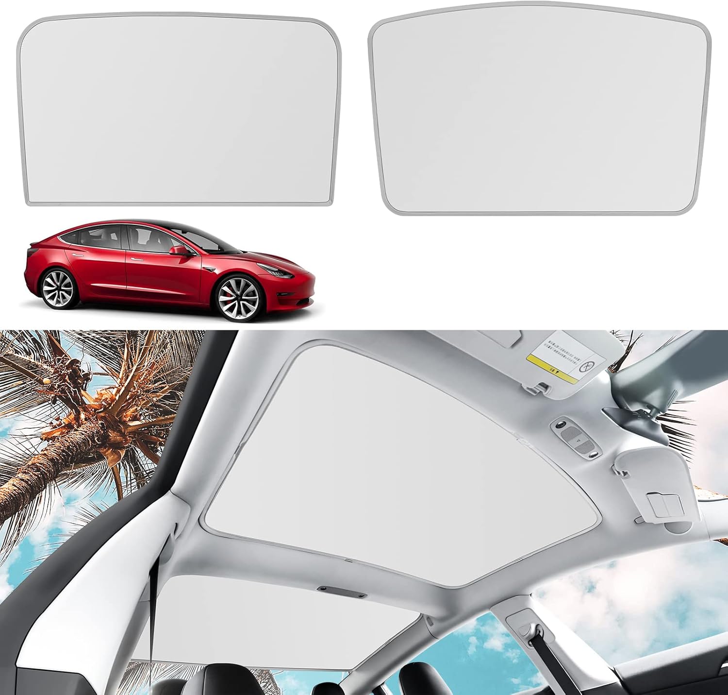 Roof Sunshades for Tesla Model 3, Upgraded Sunroof Shade Sunshade Roof Sun Shade for Tesla Model 3 Accessories 2017-2020 (Ice White)