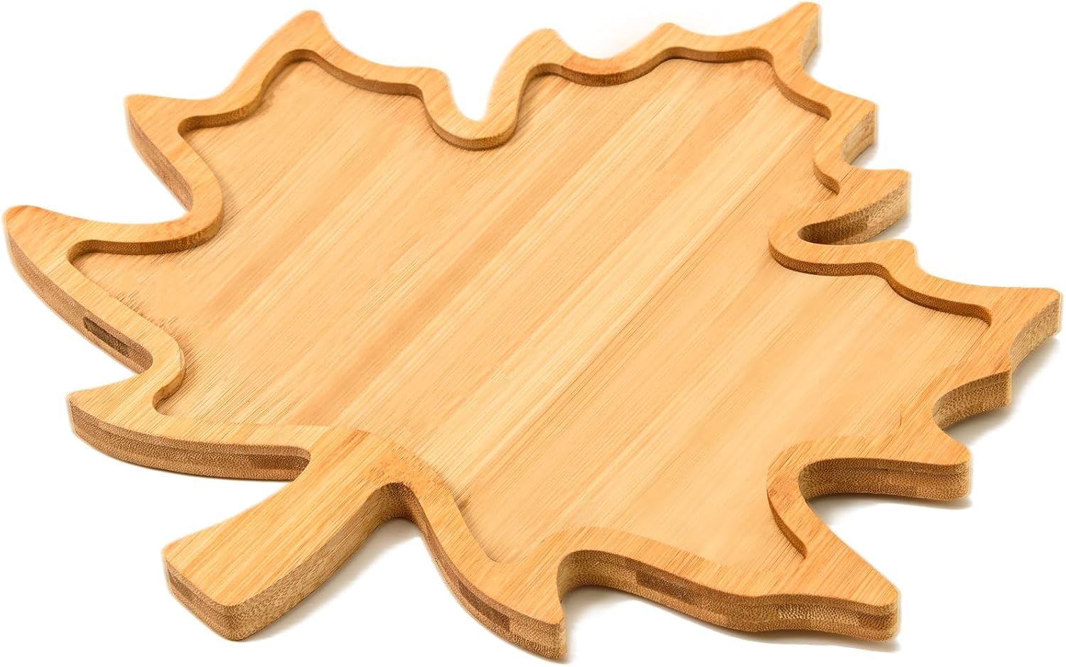 AWIZOM Maple Leaf Bamboo Serving Tray Thanksgiving Wooden Serving Platter Wood Snack Cheese Charcuterie Boards Wooden Fall Leaf Dish Plate for Halloween Autumn Harvest Party Supplies,14.37x14.17x0.59