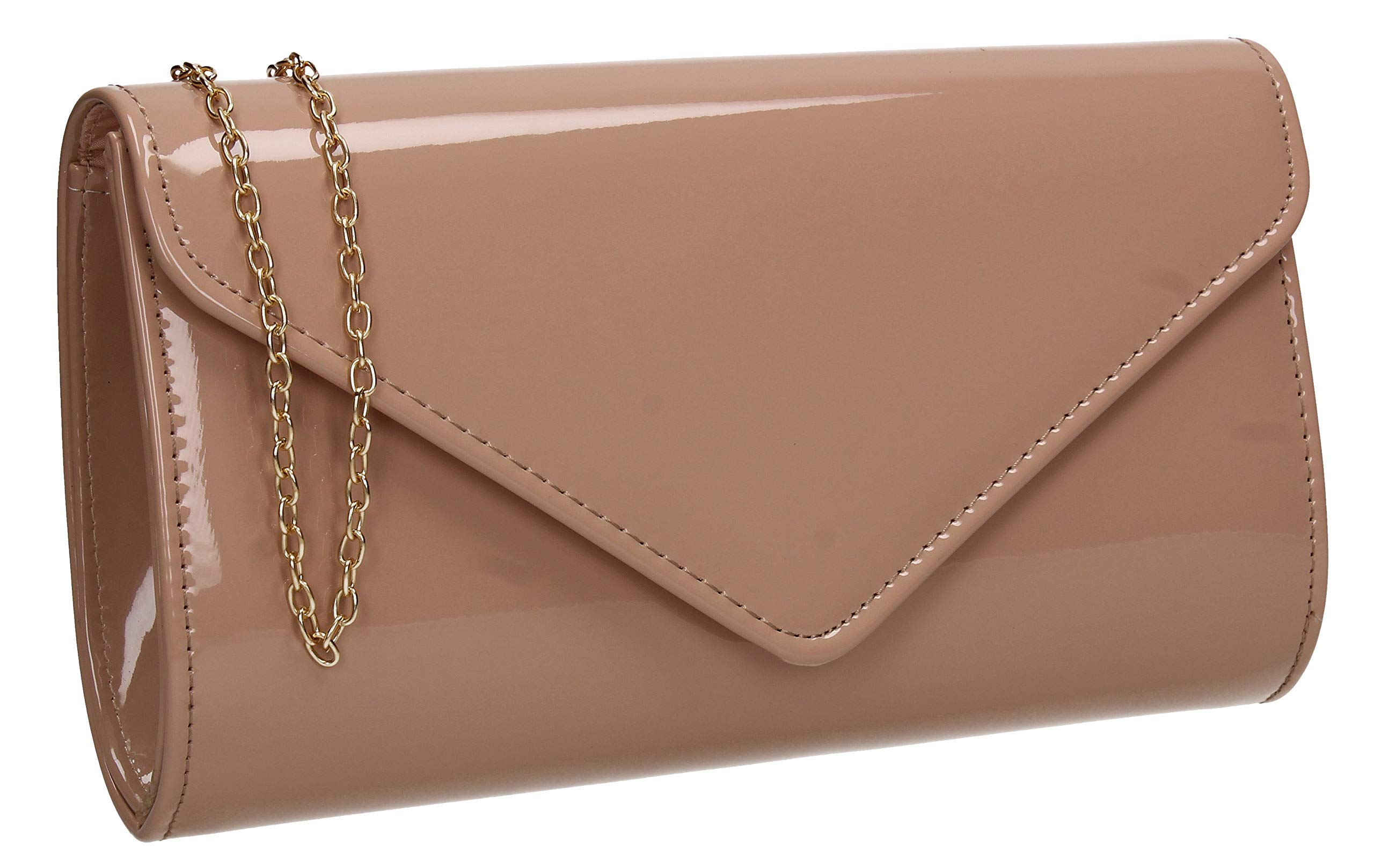 SwankySwans Alisa Patent Party Prom Evening Clutch Bag Nude