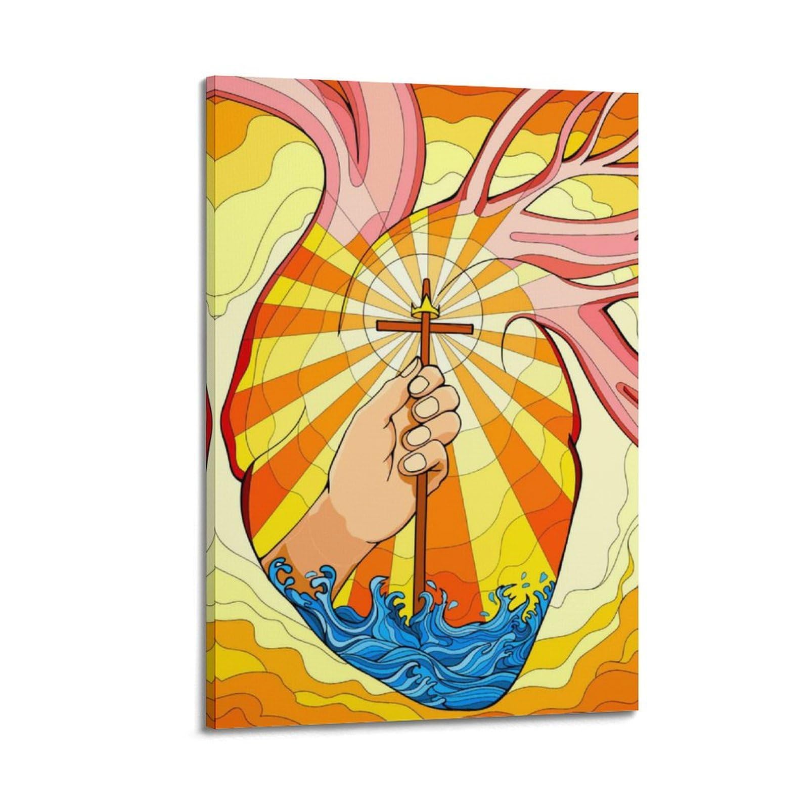 Poster de croix chrétien dessiné à la main toile décorative 30x45 cm - 6