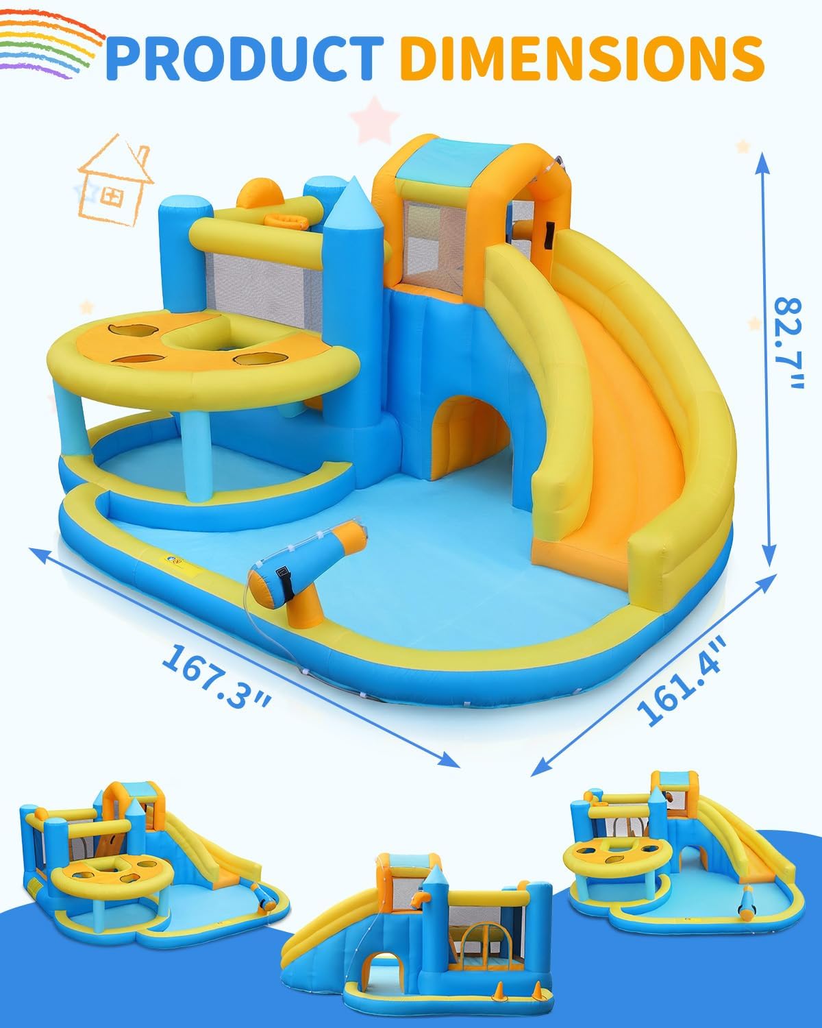 Ktaxon Outdoor Inflatable Water Slide with Curve Slide, Whack-a-Mode Inflatable Bounce House w/Crawl Tunnel, Splash Pool & Jump Area for Backyard Summer Fun, 450W Blower Included