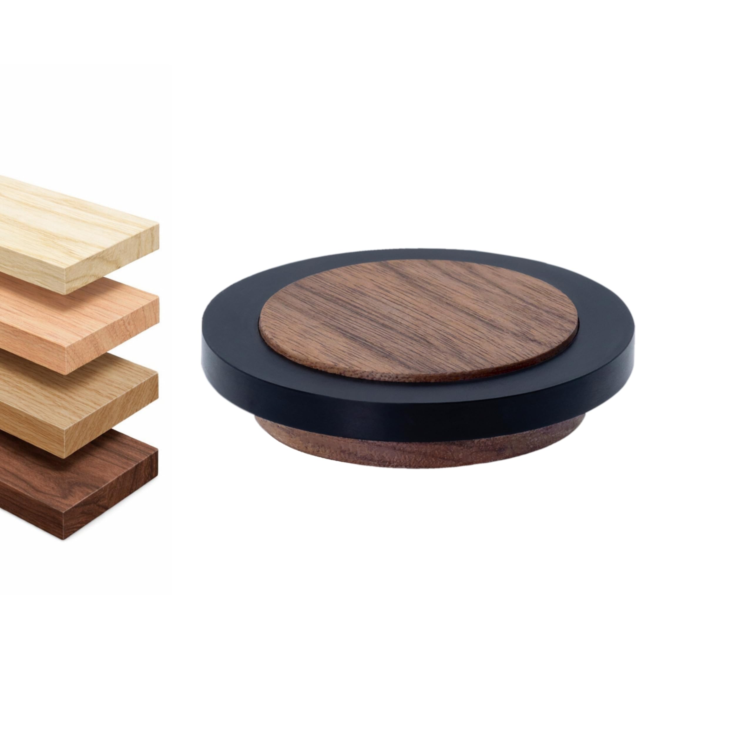 EVI Herrajes | Wooden Door Stop | Walnut Wood with Black Rubber | 1.85" x 0.63" | Adhesive Installation | for Smooth Floors | Mod.30245X12 โ image 1