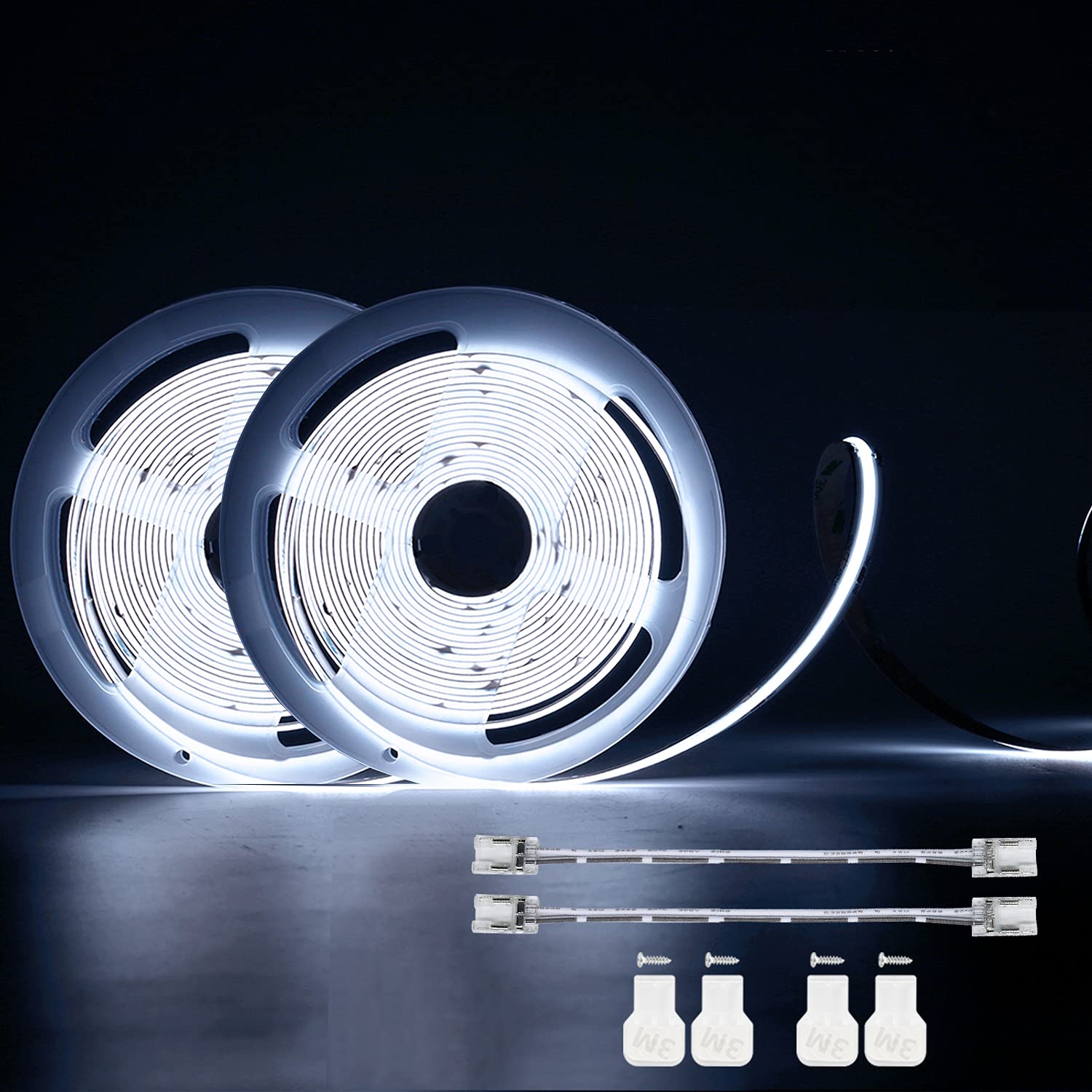 PAUTIX COB LED Strip Lights 48ft/15m Super Bright,504 LEDs/m Daylight White 6000K CRI90+ Flexible LED Tape 24V for Cabinet Home DIY Lighting Projects with 2pcs COB Connector(Power Supply Not Included)