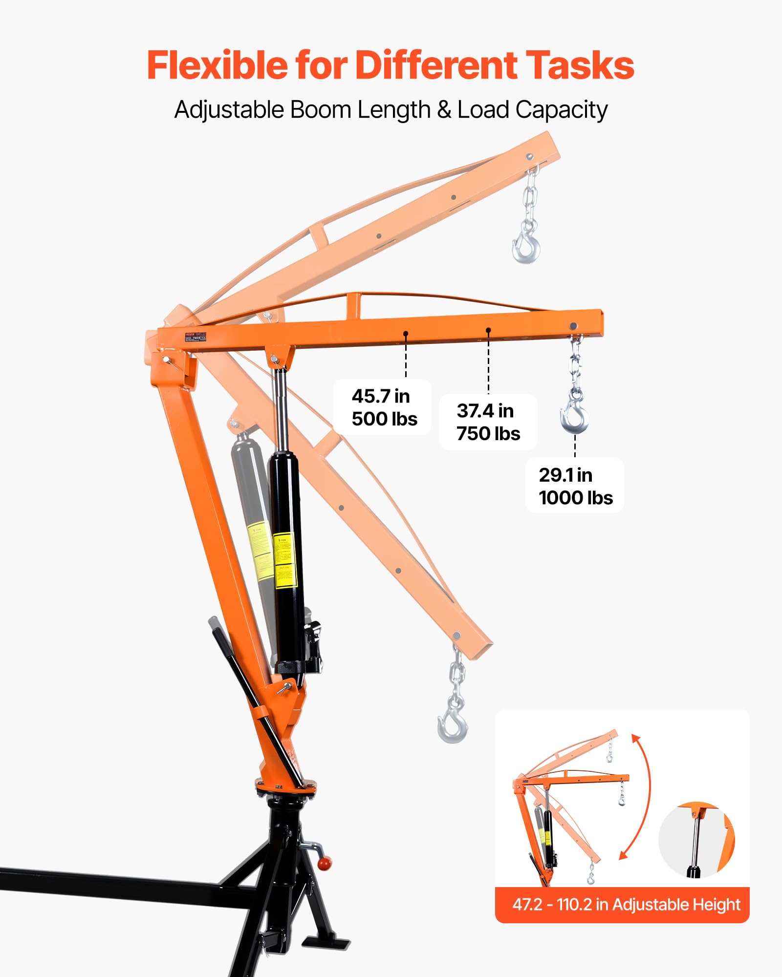 VEVOR Pickup Kran mit Anhängerkupplung, 453,6kg Belastbarer Ladekran Inkl. 8t Hydraulikpumpe, Manueller Hebekran mit 360° Drehkranz, Hebezeug aus Kohlenstoffstahl für Bauindustrie Forstwirtschaft
