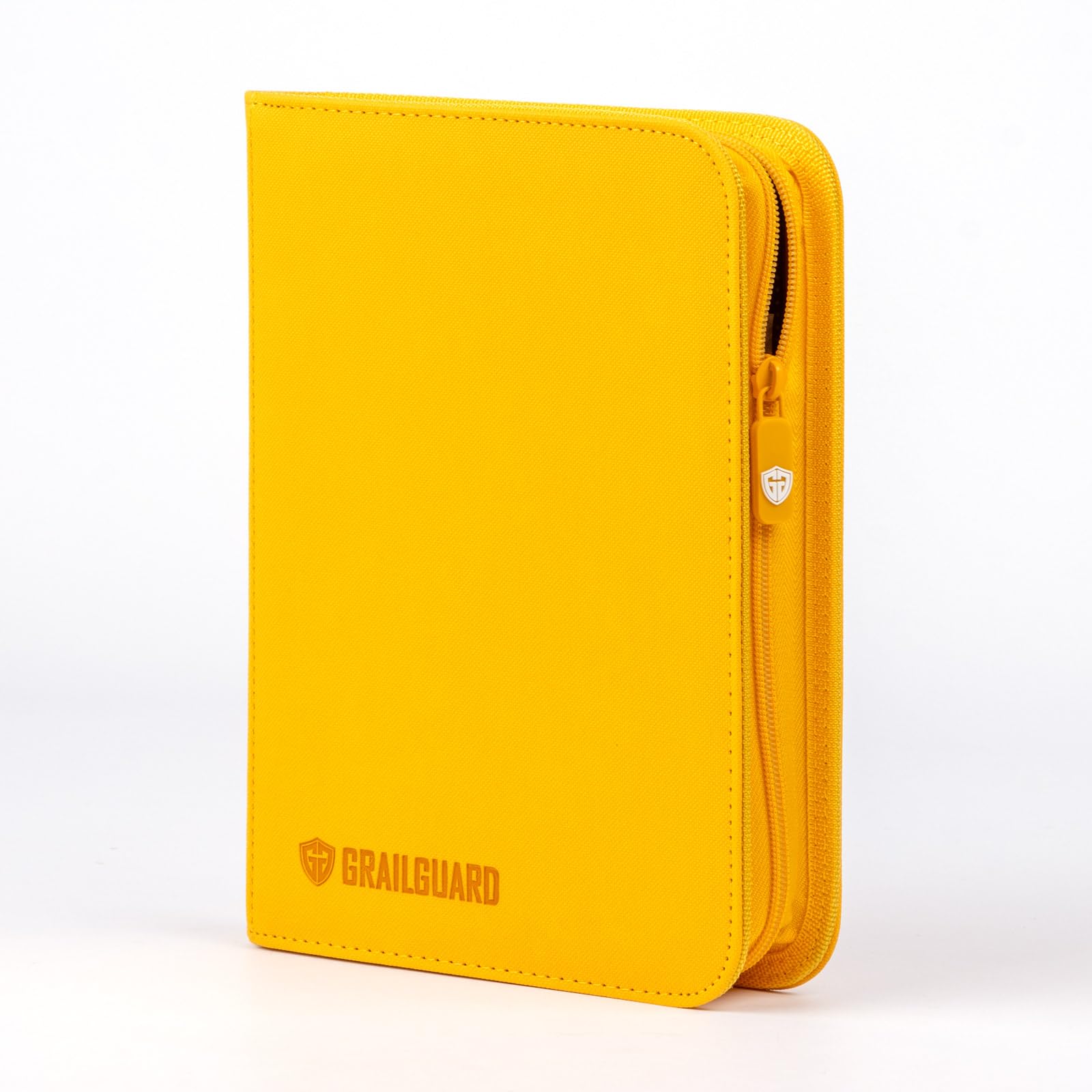 Grail Guard 4 Pocket Premium ZIP Trading Card Binder – High Capacity 160-Card Album, Acid-Free PU Faux Leather, Zip Closure (Yellow)